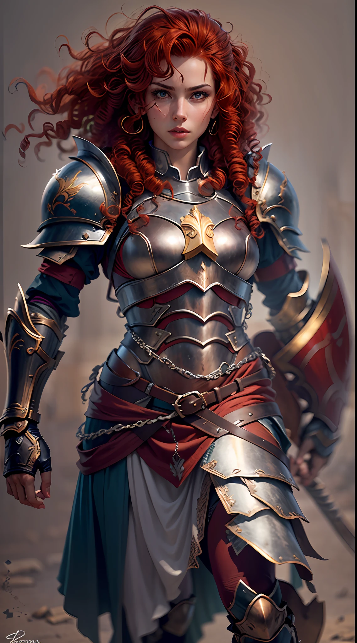 Ultra realism, ultra resolution, HDR, Photo realism , Female 20s , medium breasts , medium hips, full body , red curly hair , with Aquarius Armor , Knight of the Zodiac, Greece , Fighting , red curly hair , 8k