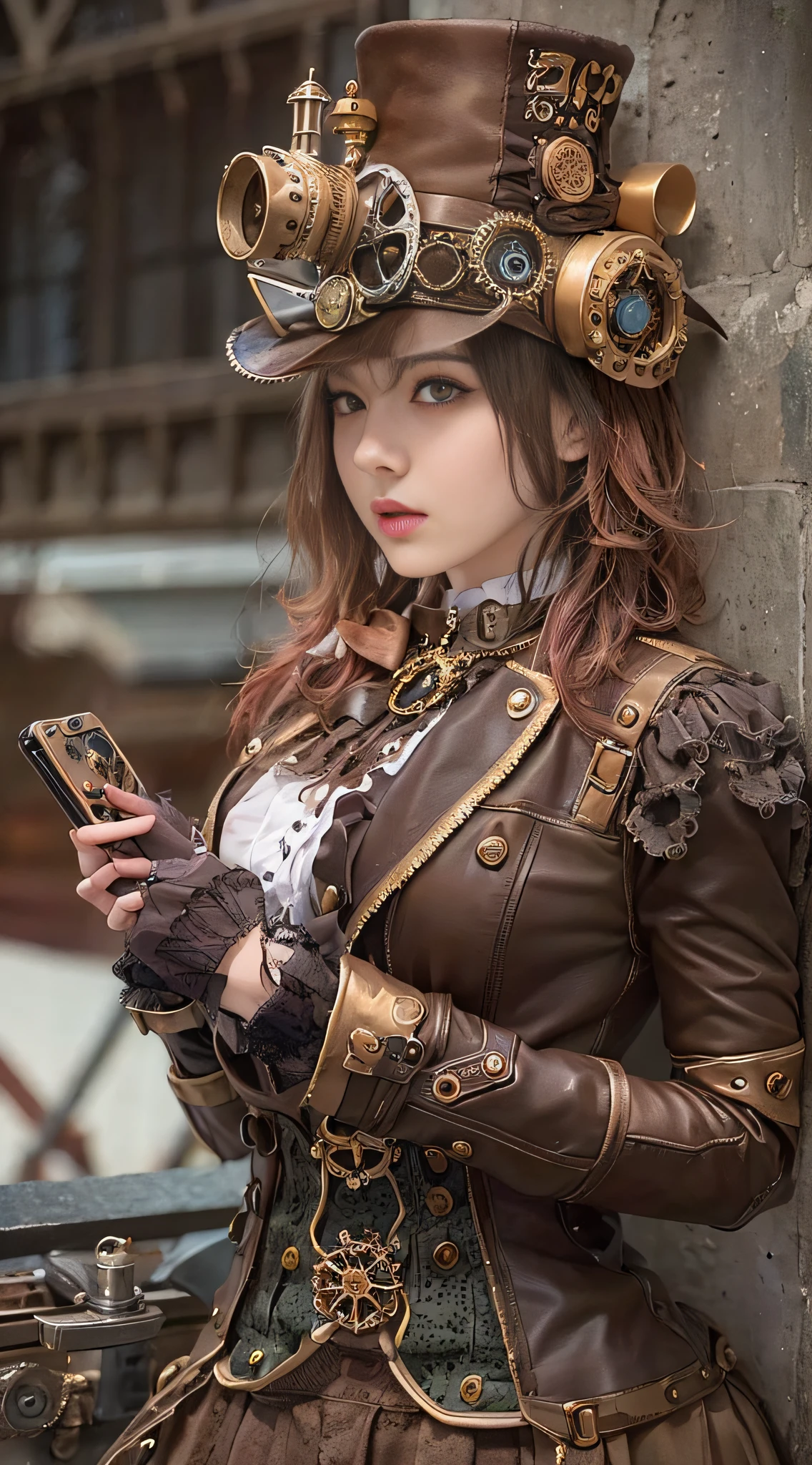 Woman in steampunk costume taking pictures, wearing steampunk attire, steampunk fantasy style, (Steampunk), ( Steampunk ), a steampunk beautiful goddess, steampunk beautiful anime woman, Steampunk Girl, Steampunk style, steampunk fantasy, Steampunk, steampunk inventor girl, golden steampunk, steampunc, steampunc, Set in a steampunk world, Vivid steampunk concept