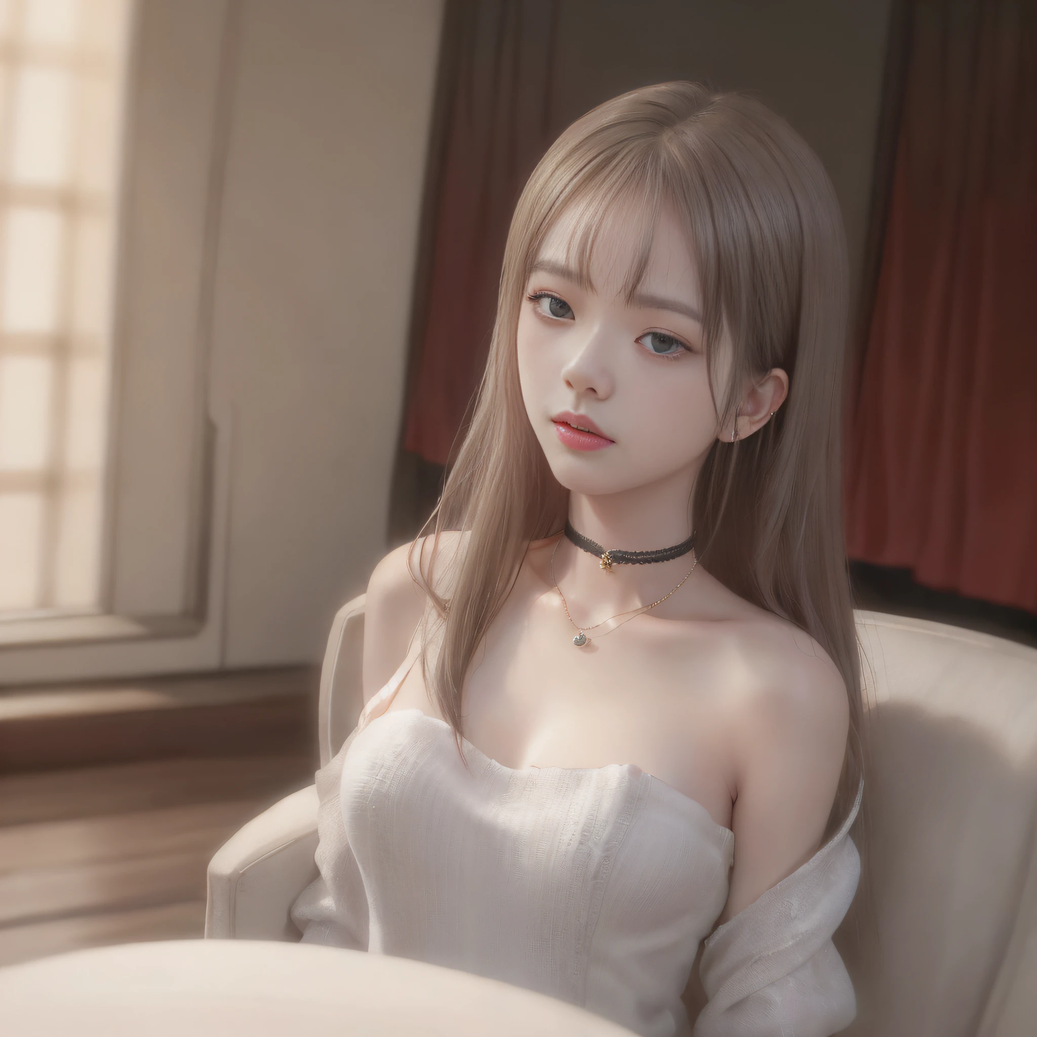 best qualtiy, tmasterpiece, A high resolution, 1girll,Chinese wedding dress,hair adornments,choker necklace,jewely,beauitful face,after sexing_Body,Tyndall effect,realisticlying,Dark Studio,edge lit,twotonelighting,(highdetailskin:1.2),8K, Ultra HD,,gentle illumination,high high quality,Volumetriclighting,Frankness,photore,A high resolution,4K,8K,Bokeh
