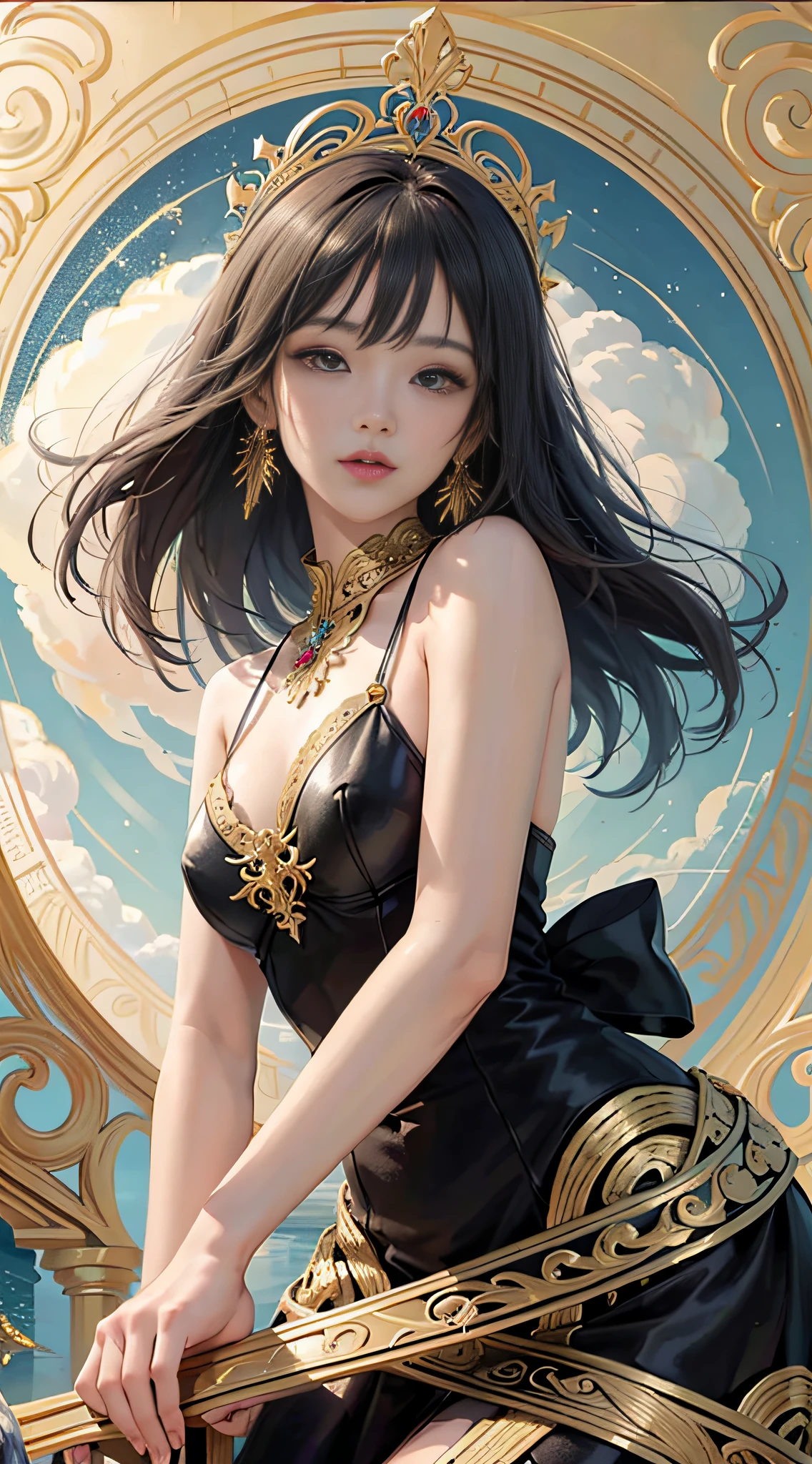 (masterpiece, top quality, best quality, official art, beautiful and aesthetic:1.2), (1girl), extreme detailed,colorful,highest detailed, official art, unity 8k wallpaper, ultra detailed, beautiful and aesthetic, beautiful, masterpiece, best quality, (zentangle, mandala, tangle, entangle) ,holy light,gold foil,gold leaf art,glitter drawing, PerfectNwsjMajic