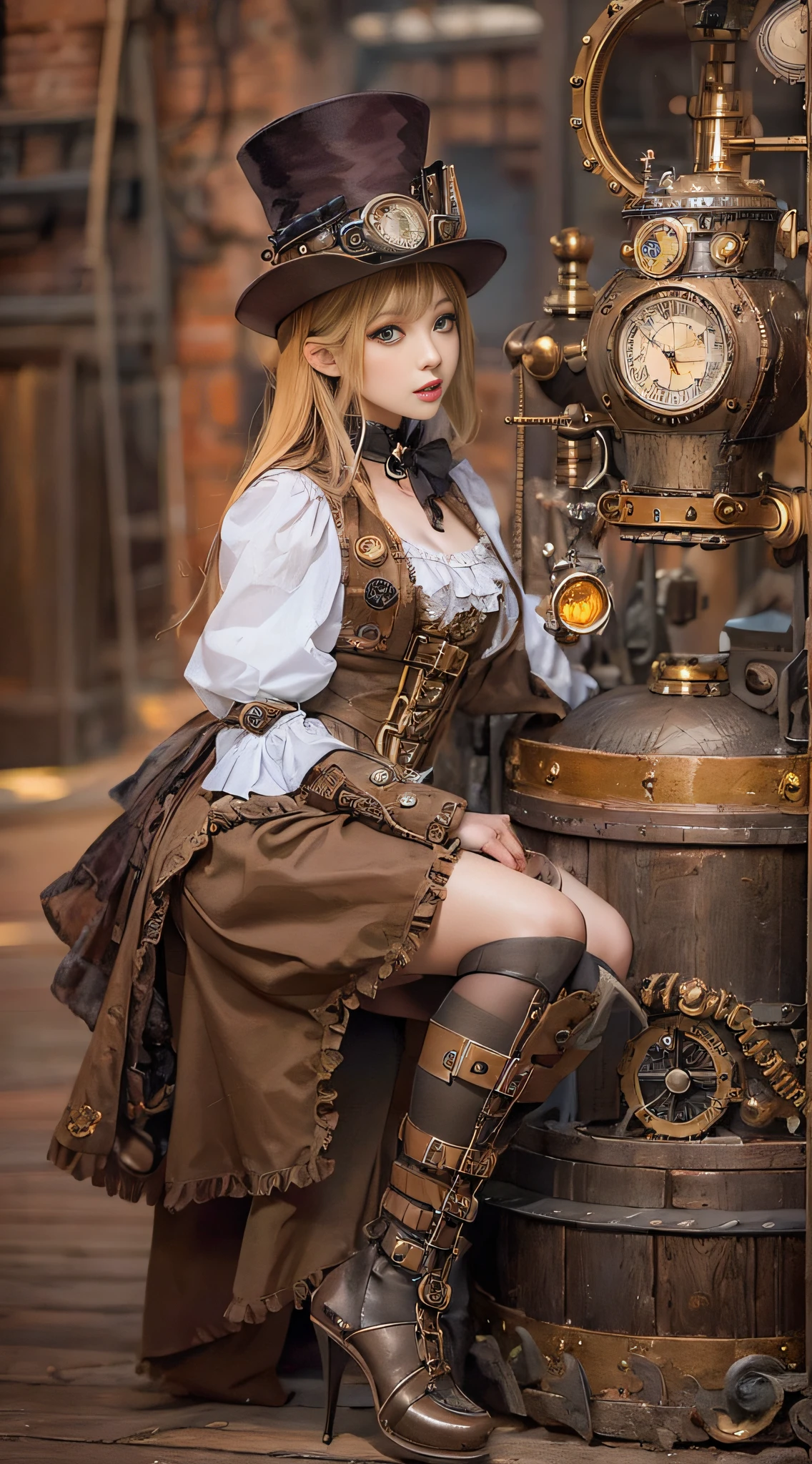 Woman in steampunk costume taking photo, wearing steampunk attire, steampunk fantasy style, (Steampunk), ( Steampunk ), a steampunk beautiful goddess, steampunk beautiful anime woman, Steampunk Girl, Steampunk style, steampunk fantasy, Steampunk, steampunk inventor girl, golden steampunk, steampunc, steampunc, Set in a steampunk world, Vivid steampunk concept