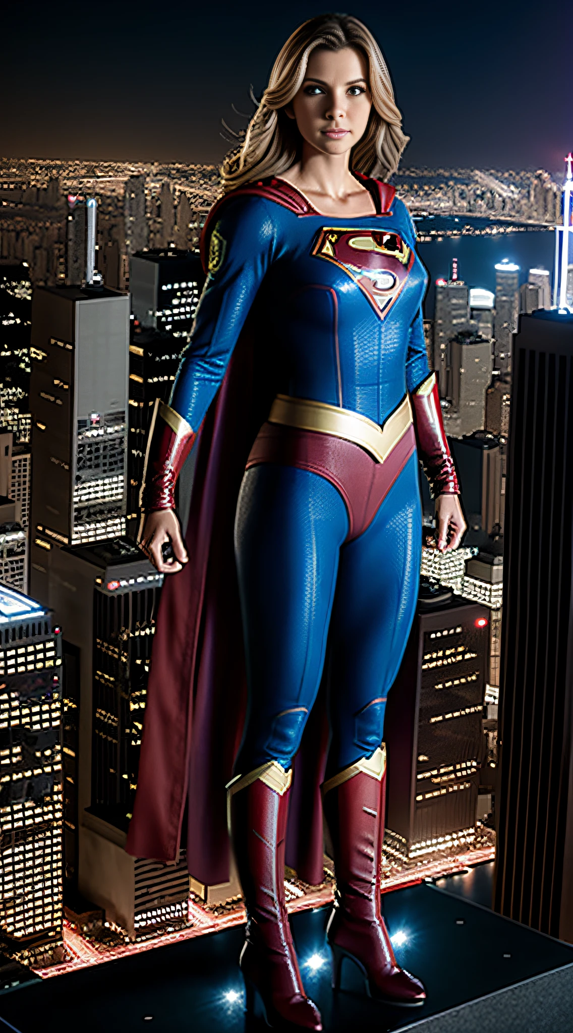 Super girl voando em cima do world trade Center de noite