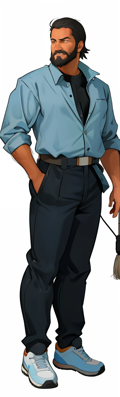 (35-year-old cartoon old man full body close-up) astronomer,with short black hair,Thick beard