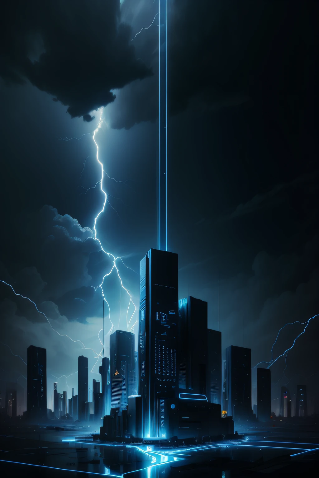 create for me a blue tech background with circuits, lightning, and tech stuff