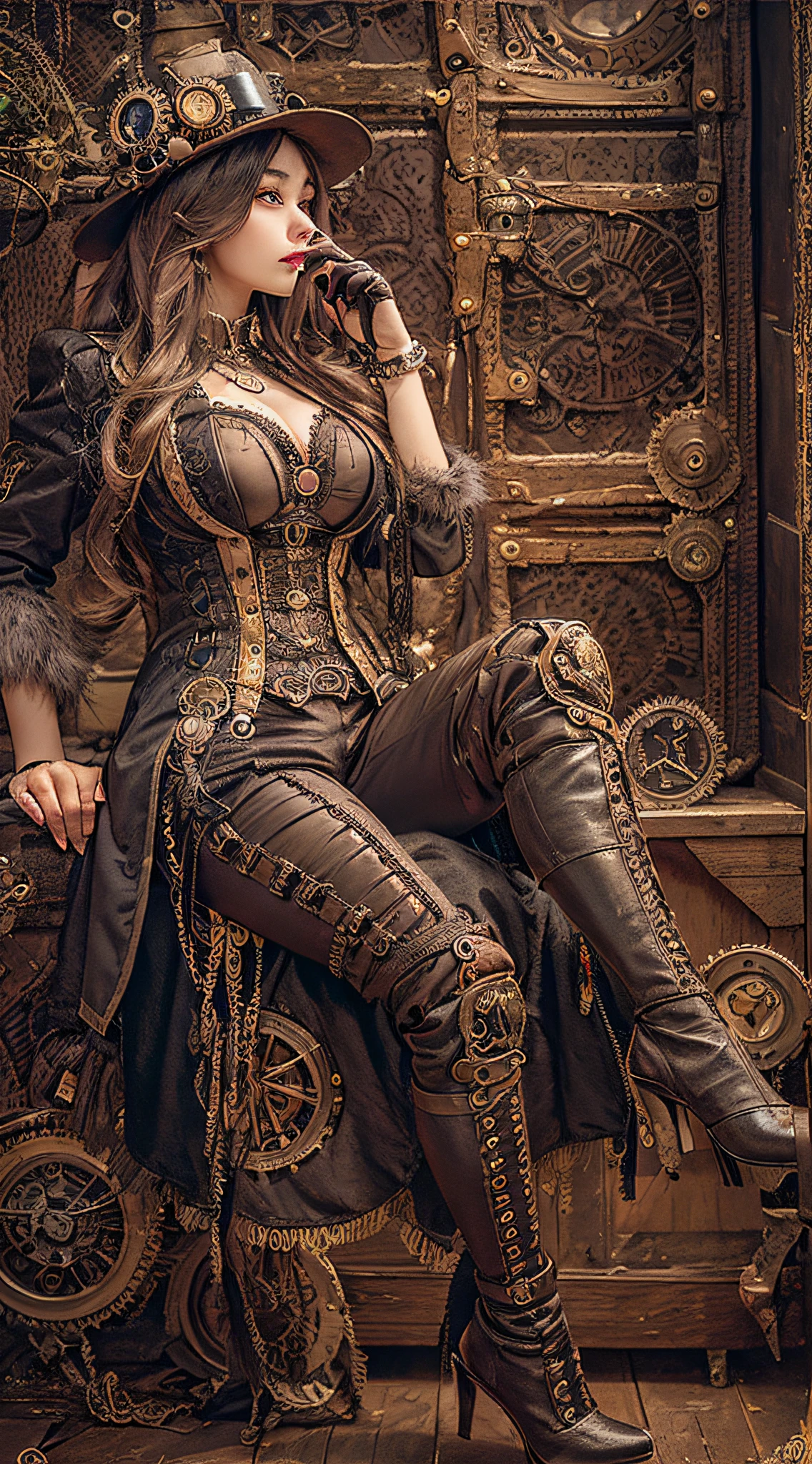 Woman in steampunk costume taking photo, wearing steampunk attire, steampunk fantasy style, (Steampunk), ( Steampunk ), a steampunk beautiful goddess, steampunk beautiful anime woman, Steampunk Girl, Steampunk style, steampunk fantasy, Steampunk, steampunk inventor girl, golden steampunk, steampunc, steampunc, Set in a steampunk world, Vivid steampunk concept