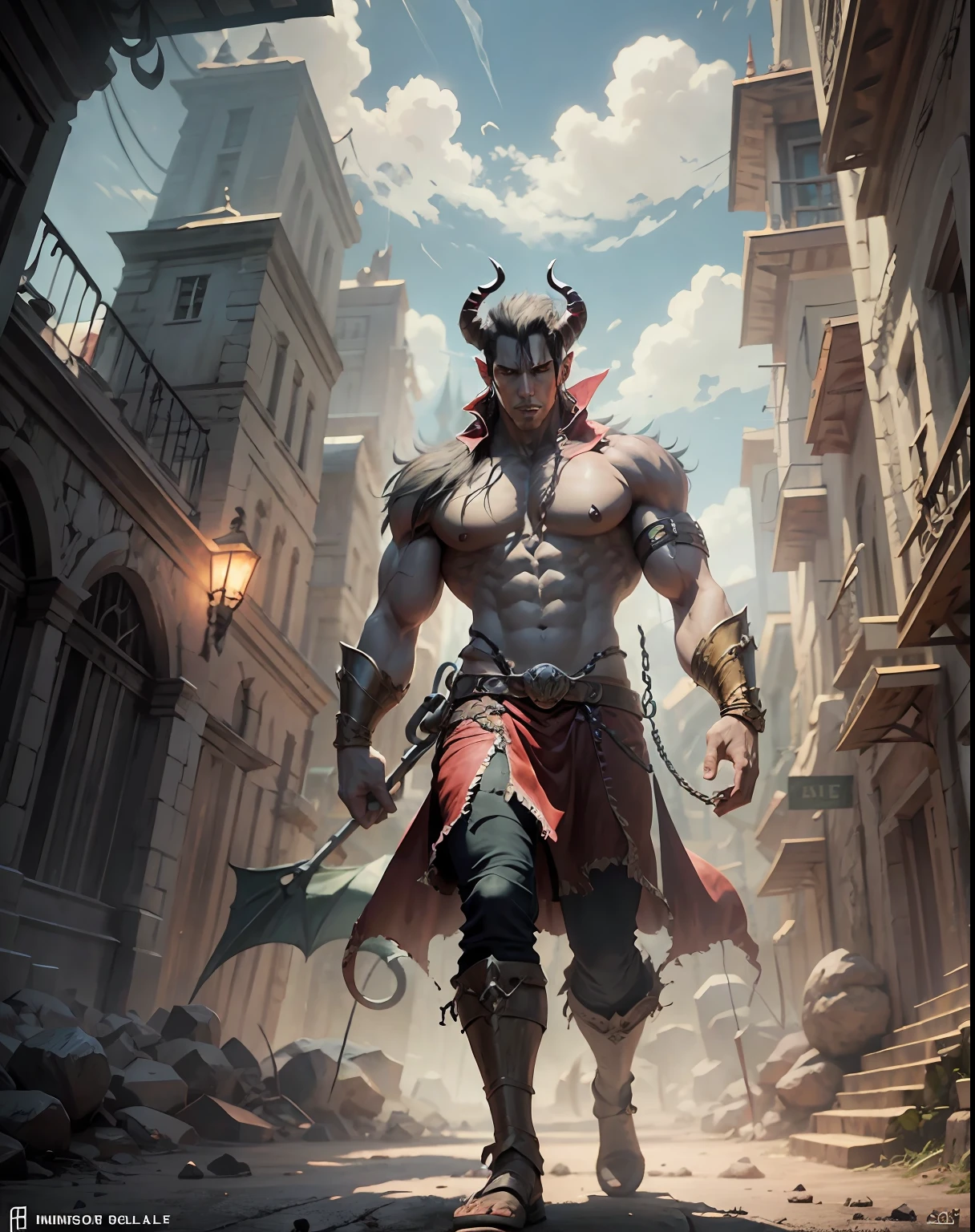 Male demon in the kingdom of hell full scene environnement