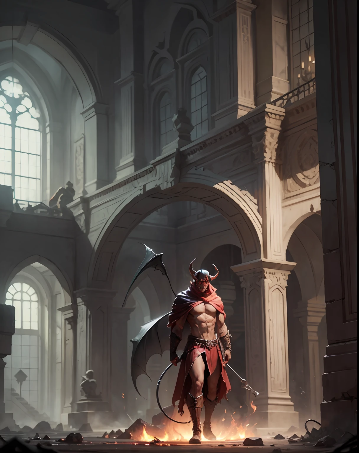Male demon in the kingdom of hell full scene environnement