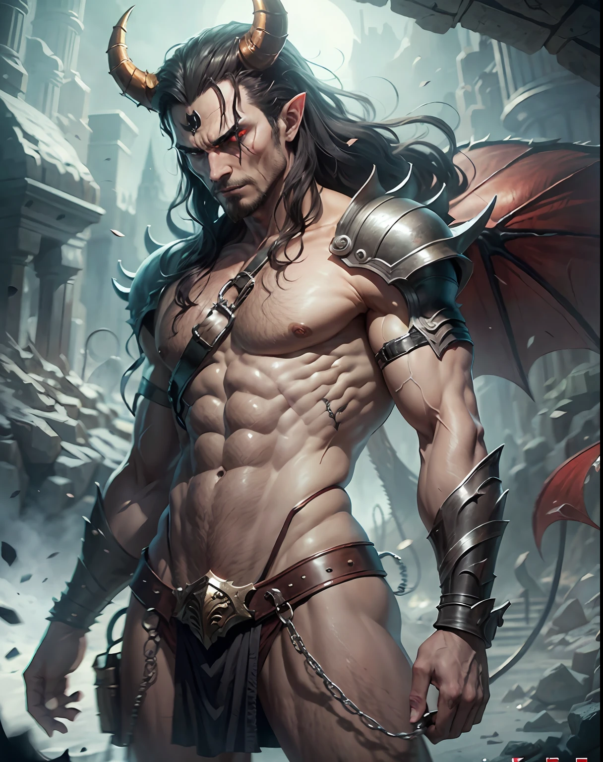 Male demon in the kingdom of hell full scene environnement