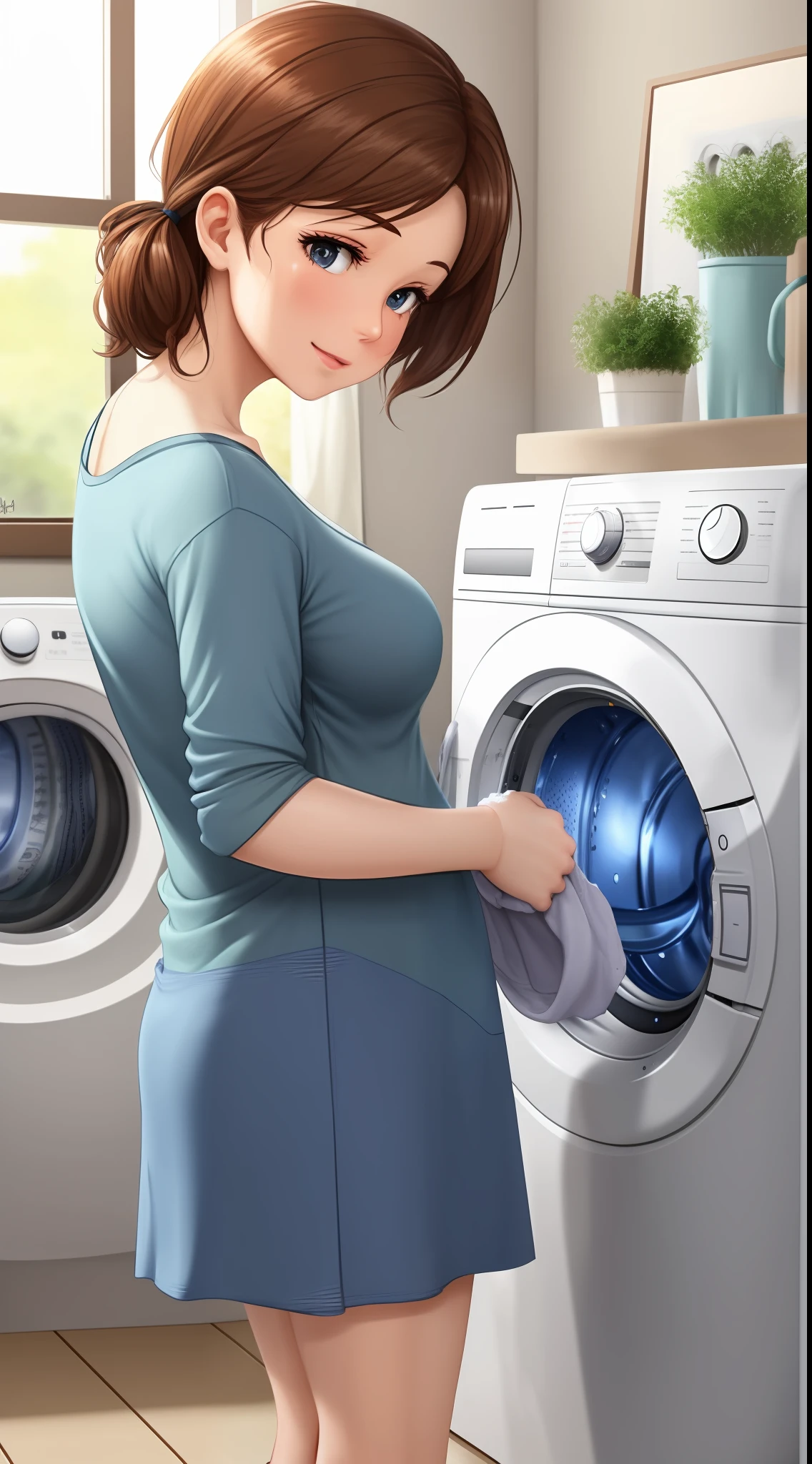 washing machine,Young mom,washing,fold