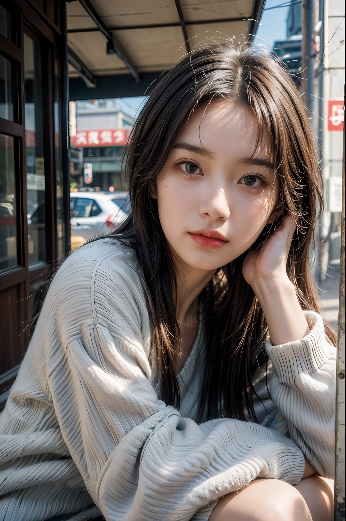 8k,RAW photo,best quality,masterpiece,(realistic,photo-realistic:1.37),(looking at viewer:1.331),posing,Tokyo street,1girl,moyou,