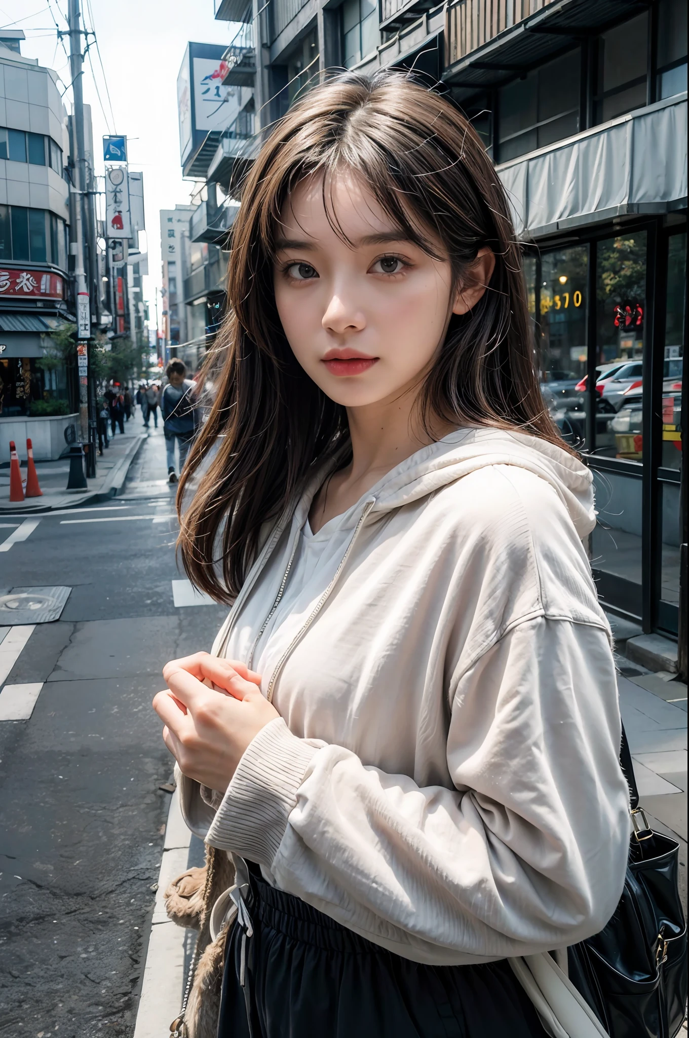 8k,RAW photo,best quality,masterpiece,(realistic,photo-realistic:1.37),(looking at viewer:1.331),posing,Tokyo street,1girl,moyou,