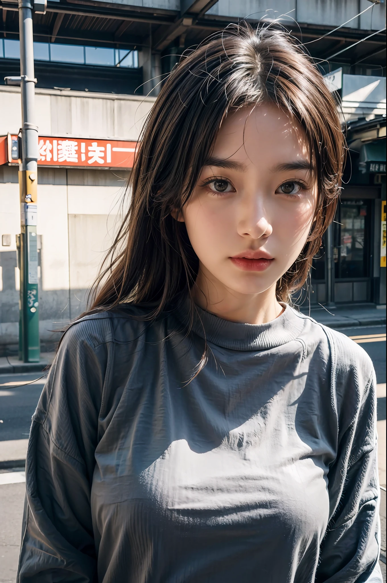 8k,RAW photo,best quality,masterpiece,(realistic,photo-realistic:1.37),(looking at viewer:1.331),posing,Tokyo street,1girl,moyou,