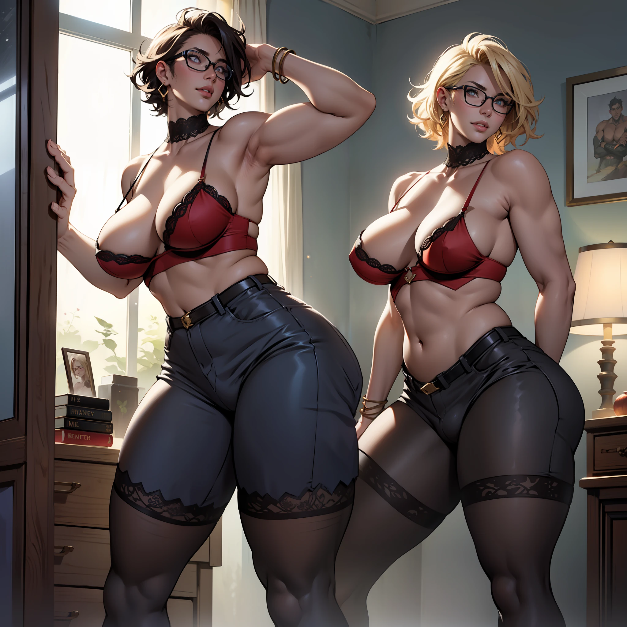 独奏，（：1.3），thick thight，upper legs，Wide buttock，dent in the skin，short detailed hair，Blonde curly hair，erected ，office room，ssmile，Love glasses ，Leaning in ，Vaginal exposure ，omao，pubes，cheerfulness，（Red lace three-point lingerie：1.2），cparted lips，plumw，exposed midriff，protruding areolas，gigantic cleavage breasts，4K，realistic humid skin，Armpits，Large curved hips，very big tongue out，Fleshy figure，with perfect legs，Hypertrophic，protruding areolas，Hypertrophic，crouched，a dark tanned skin，Bronzed skin，detailed lips，bubble butt，Breasts are larger than the torso，Crazy swollen breasts，otherworld background，Koreainsta Goddess，Realistic fantasy rendering，Forced hair，photorealistic anime girl rendering，Faraway view，（full-body portraits：1.4），（：1.5），（Exaggerated body proportions），（Nine-headed body），Wearing delicate earrings，chest exposed from armor，a plump buttocks，slender leg，Thick thighs，（Wear red transparent pantyhose）， camel-toe，rendering by octane， （Unbeatable masterpiece， ultra realistic 8k cg， dramatics， Ray traching， hdr：1.2）， （best qualtiy）， fanciful， atmospurate， extremely detaile， iintricate， Hyper-detailing， glaring lights， （mirror lighting： 1.4）， （photorealiscic face： 1.2）， （dent in the skin： 1.3）， （1 rapariga： 1.4）