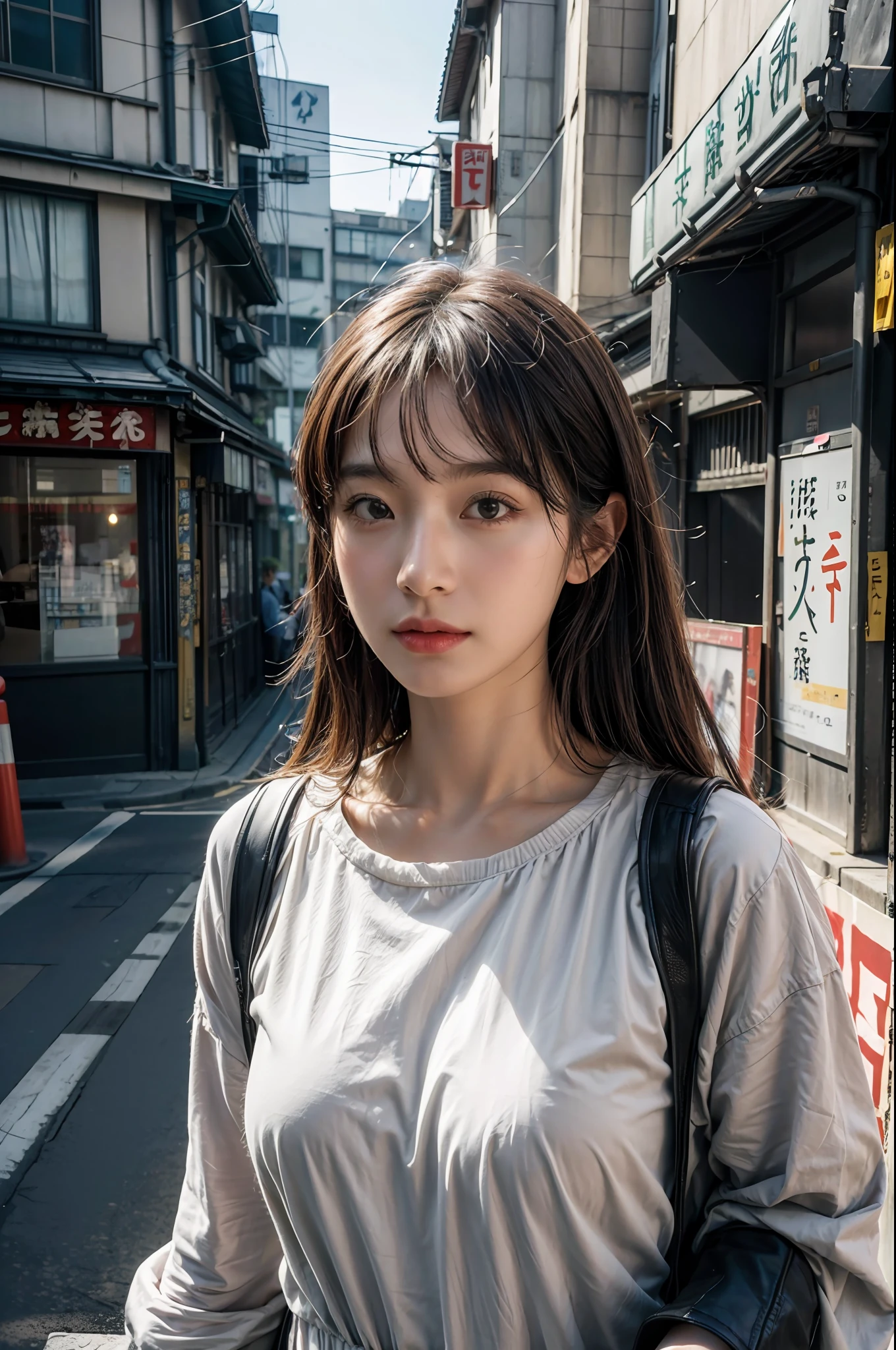 8k,RAW photo,best quality,masterpiece,(realistic,photo-realistic:1.37),(looking at viewer:1.331),posing,Tokyo street,1girl,moyou,