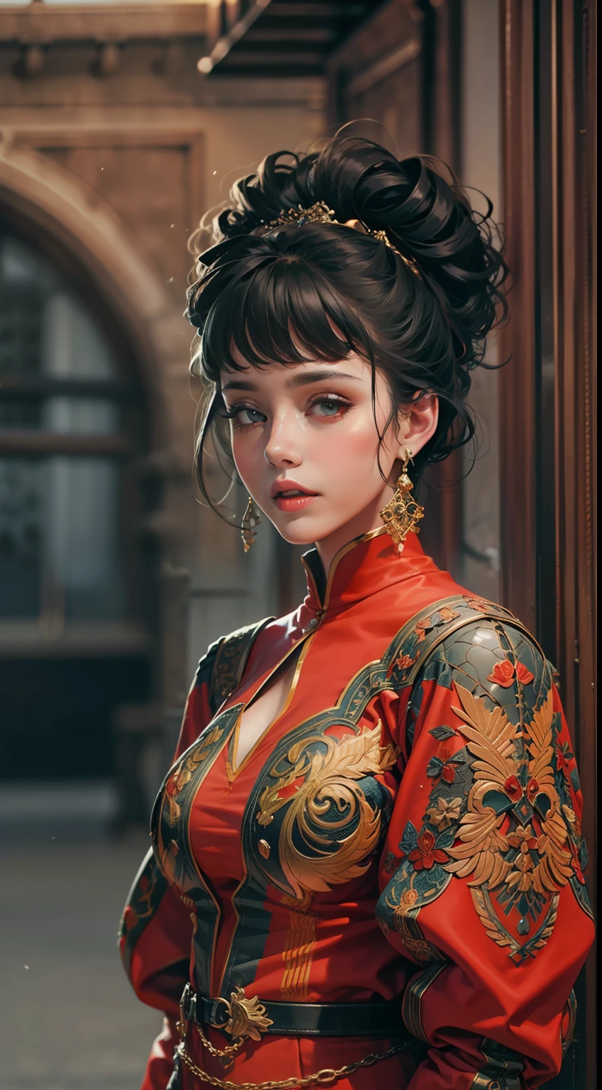 Beautiful woman in intricate Bold and Puffed Sleeves Outfit