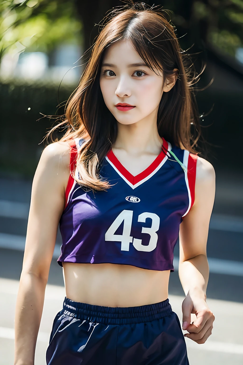 (((Sports, Short, Long, Running, Jogging, Marathon, Exercise, Athletics, Running, Running Posture, Running, Feeling of Galloping, Sweat, Sweat, Sweating Lots)))), ((Volley Uniform: 1.3, White, Red, Blue, Uniform: 1.3, Lower, Swaying, Hetero)), ((White, Red, Blue, Bloomers: 1.2, Low Rise)), (Athletics, Floating Hair NovaFrog Style, Floating Hair, Hair and Clothes That Flutter in the Wind, High School, Slender Abs: 1.2, Navel, Serious Look), (The shape of the pubic area is clearly visible)), Blushing, NSFW, 8k, RAW Photo: 1.2, (Best Quality: 1.4, Masterpiece: 1.4), Super Detail, Best Illustration, Ultra High Resolution, Portrait, Film Grain, 1girl, POV, Depth of Field, Photorealistic: 1.4, detailed hair, realistic hair, realistic lighting, realistic shadows, realistic clothing, realistic skin, natural skin texture, portrait: 0.6, light particles, lens flare, glowing particles: 0.6, bokeh: 1.2, clean: 1.8, professional lighting, photon mapping, radiosity, physically based rendering, incredibly absurd, Glossy skin, pale skin: 1.2, PureErosFace_v1: 0.7, fair skin: 1.1, round face: 1.5, mouth open, puffy eyes, purple eyes, double eyelids, egyosar: 1, floating hair, makeup, Japan girl, lovely thighs, shining thighs, shining legs