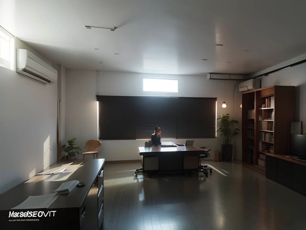"Masterpiece, high quality, best quality, authentic, super realistic, super detail, interior, modern office, rug, wooden floor, window, curtains, daylight, vray"