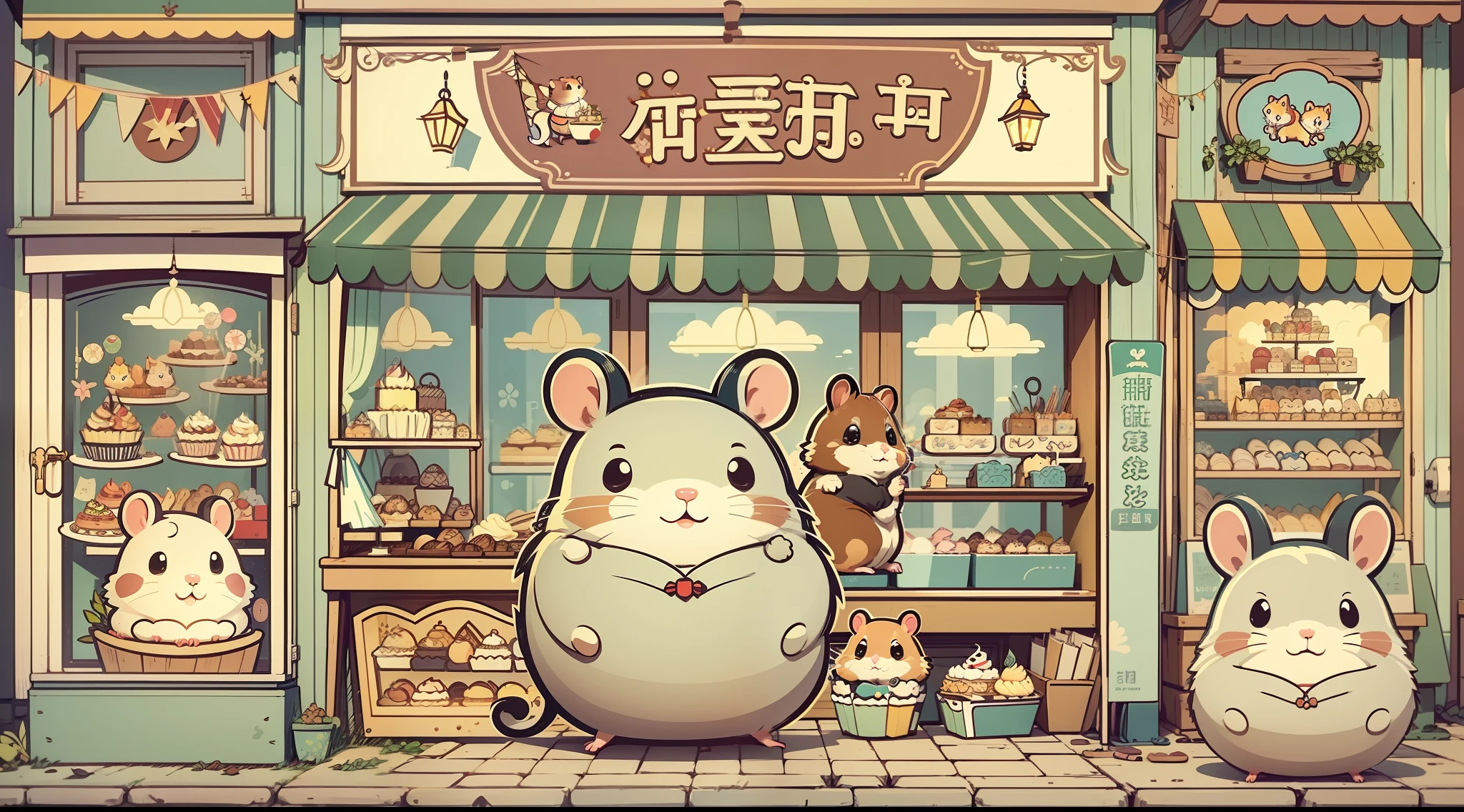 Fairy tale picture book，Hamster cake shop， flags， vectorial， Line art， designs， Inspiration， straightened， 对称