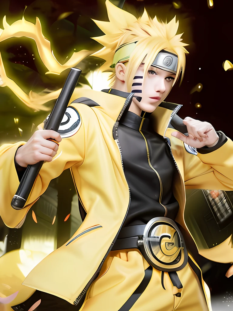 Best quality, ultra high resolution, ultra-detailed,realistic,yellow hair,18 years old,boy,Naruto Headband,Uzumaki Naruto,