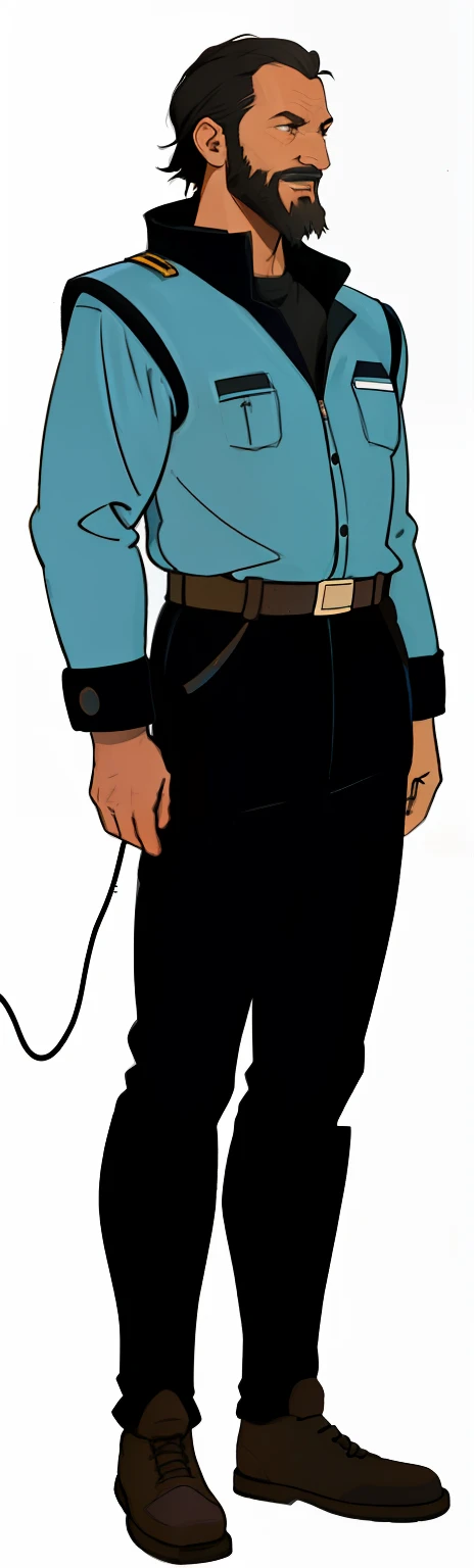 (35-year-old cartoon old man full body close-up) astronomer,with short black hair,beard, Forward-facing