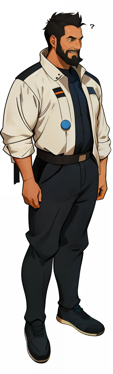 (35-year-old cartoon old man full body close-up) astronomer，with short black hair，Thick beard