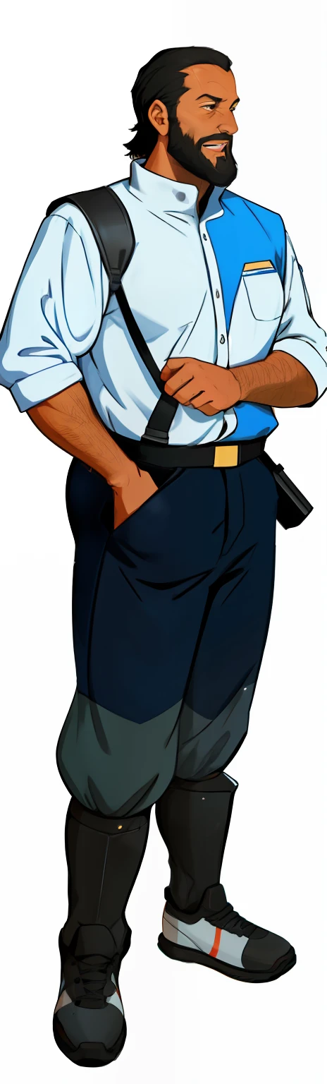 (35-year-old cartoon old man full body close-up) astronomer,with short black hair,Thick beard