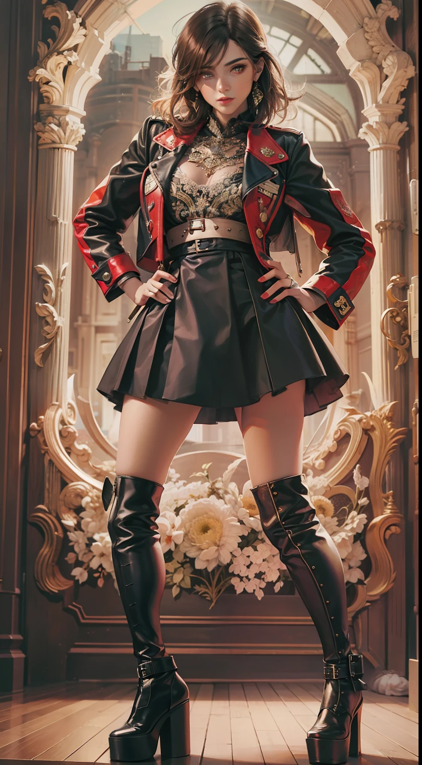 Beautiful woman in intricate Modern Vintage Chic Rocker Outfit