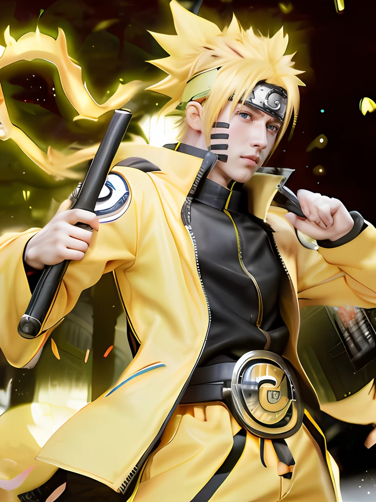 Best quality, ultra high resolution, ultra-detailed,realistic,yellow hair,18 years old,boy,Naruto Headband,Uzumaki Naruto,