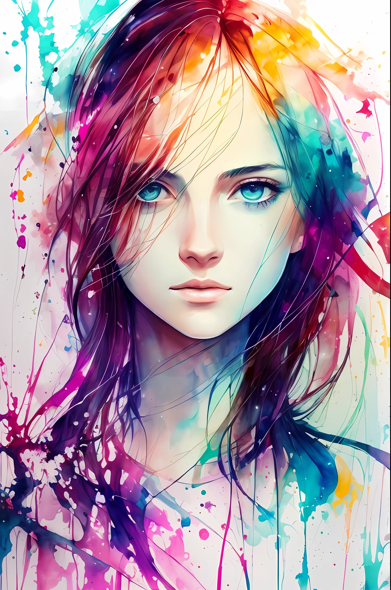a painting by mse a woman by agnes cecile, luminous design, pastel colours, ink drips, autumn lights