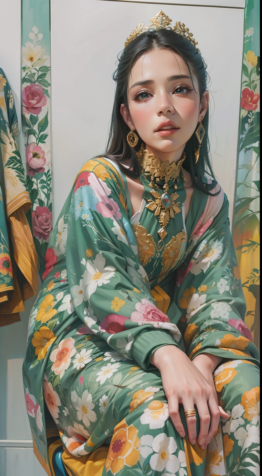 Beautiful woman in intricate Bold and Watercolor Prints Outfit