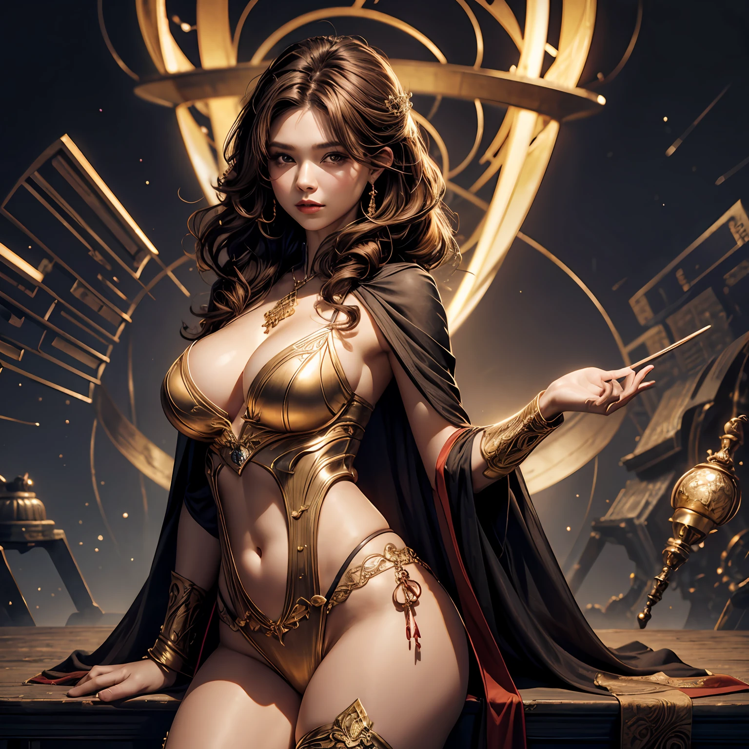 （HighestQuali），（（Raised sexy，超高分辨率，HD CG unified 8K wallpaper，physically-based renderingt），20-year-old female，（（evening formal robes）），（Shawl，trinkets，neck rings，leg loops），shiny skins，（（（Golden brown hair，curlies：1.2））），（（tempting pose：1.2，big breasts enchanting：1.2）），（（Good anatomy：1.2））