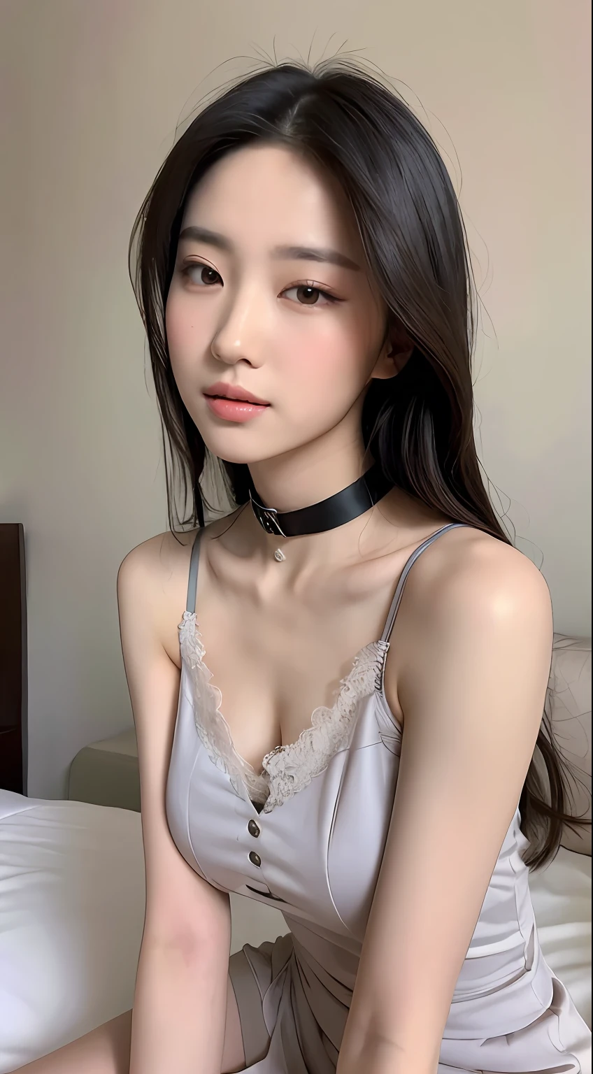 ((top-quality,8K,tmasterpiece:1.3)),Beautuful Women,Hide your face,2 girls,big breasts beautiful:1.3,Slender abs:1.1,camisole,,longblackhair,(sit on a bed),Super detailed face,Highly detailed lips,Detailed eyes,二重まぶた,Lace,Collar