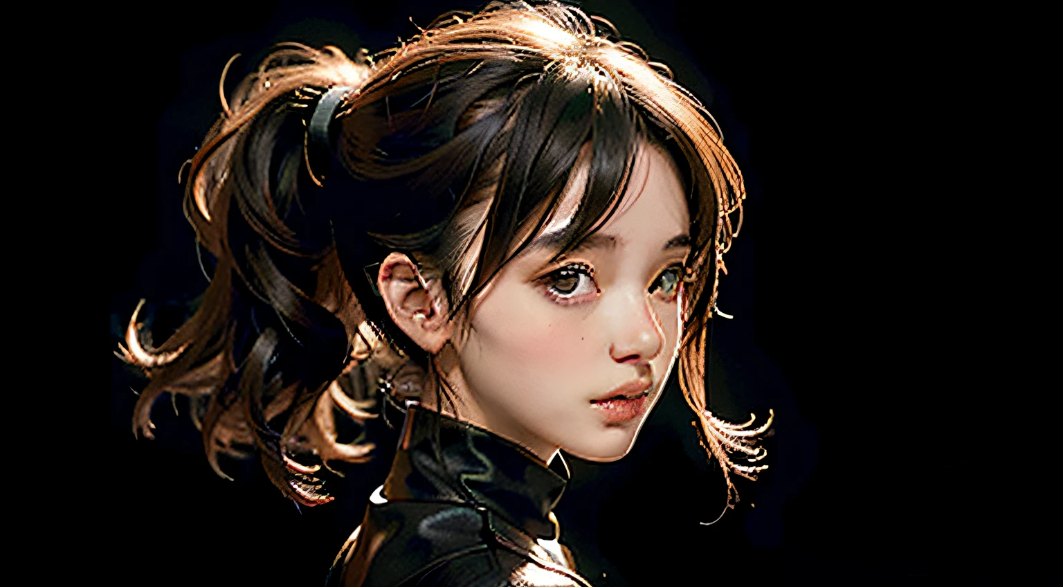 1 woman, cute black background