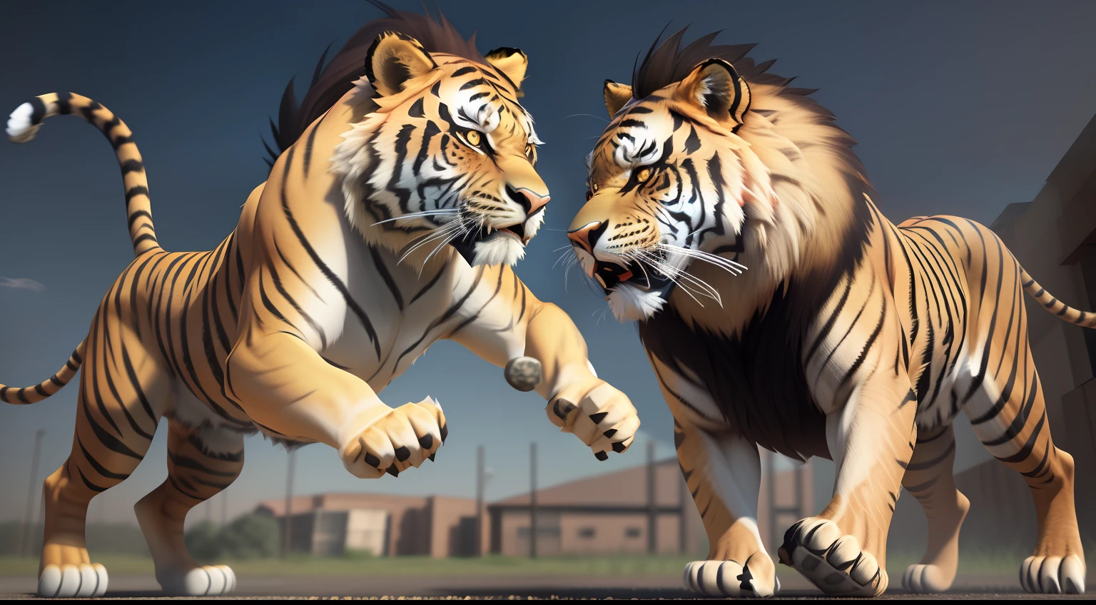 fighting tiger with lion 3d animation