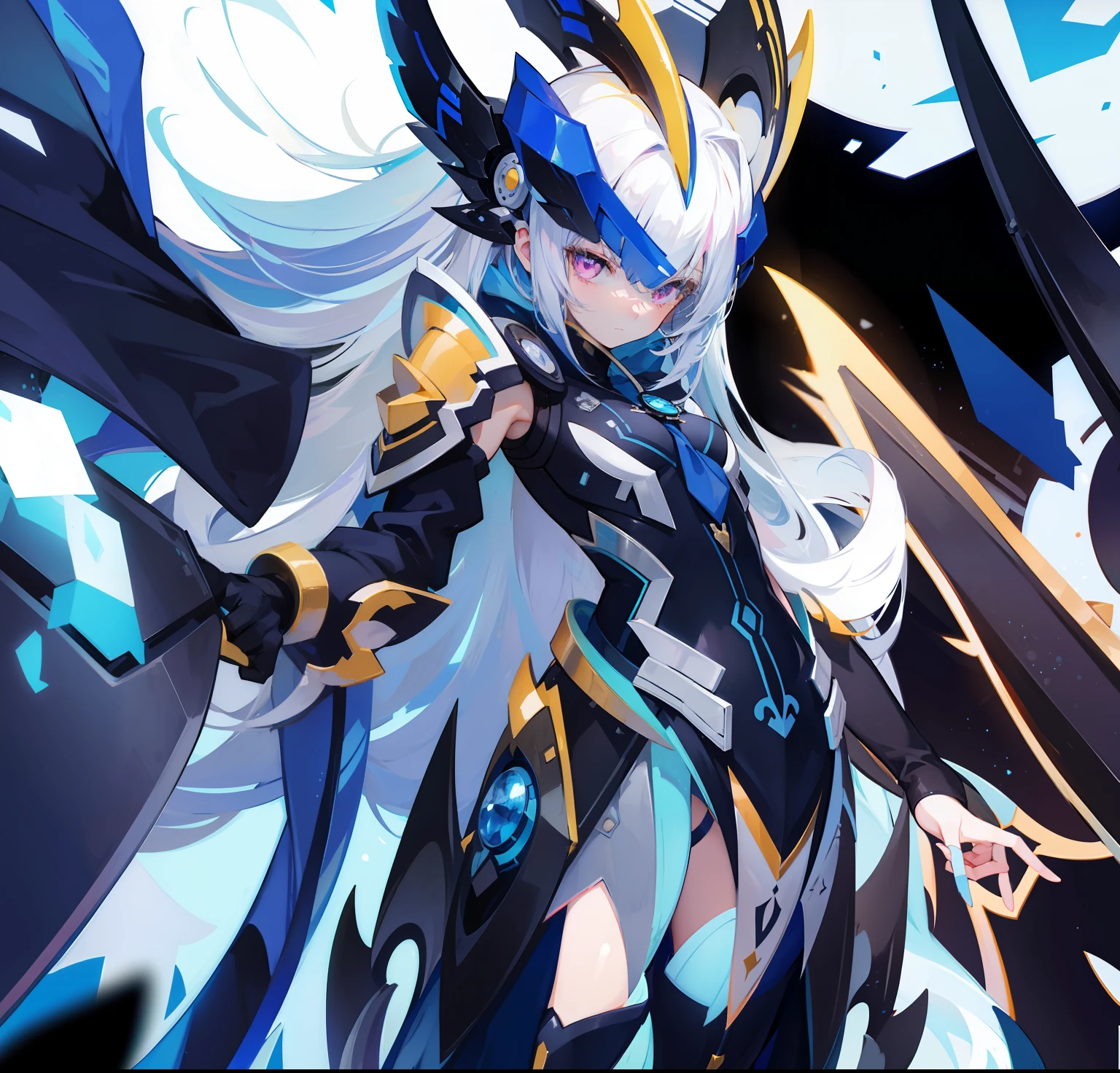 personification,Blue-white hair,Pink eyes,Shy girl standing