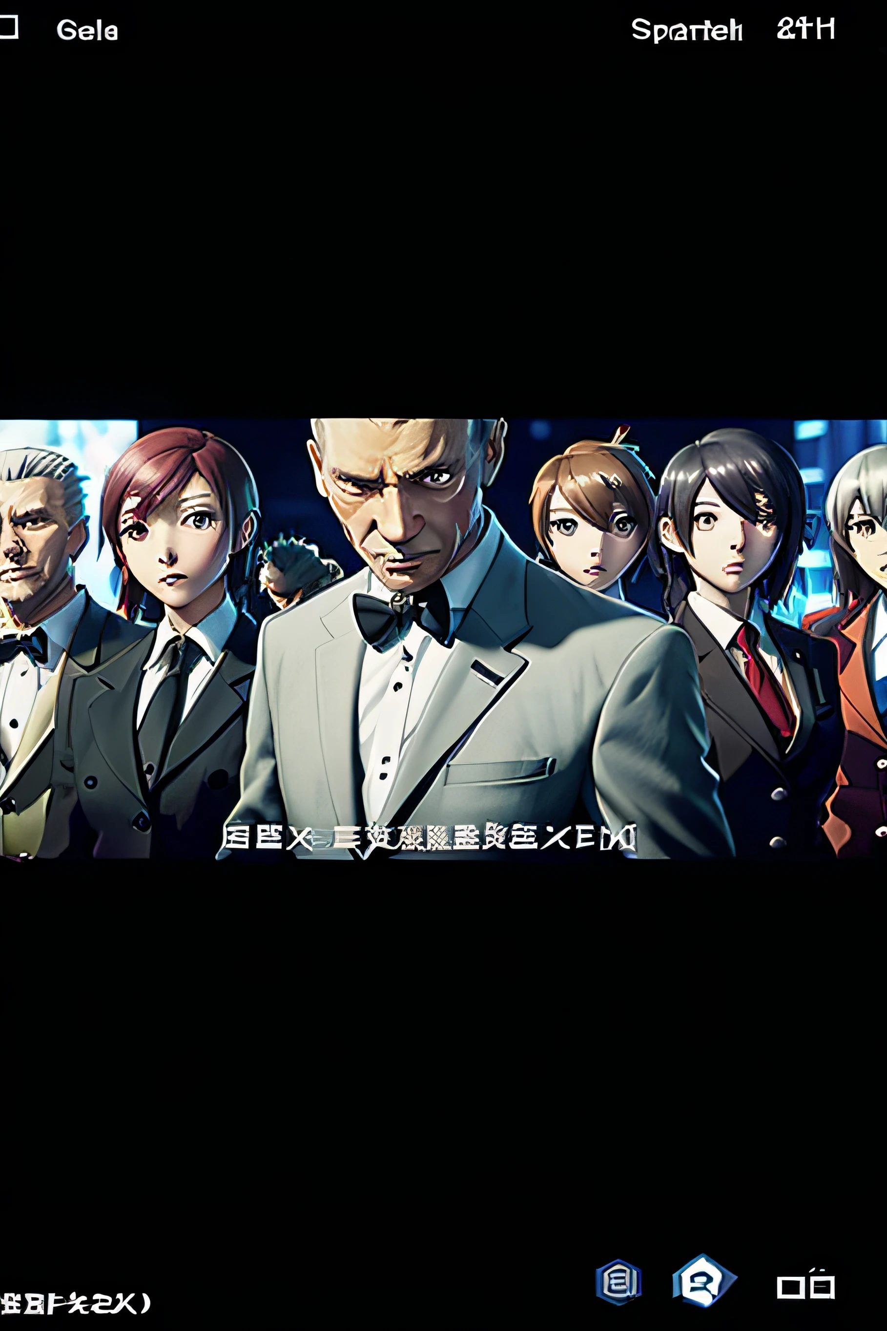 Close-up of a man in a suit and tie with a group of people, Game CG, guilty gear strive graphics, from overwatch, akihiko yoshida. illusory engine, redline anime movie style, screenshot from the anime film, 《overwatch》Bill Gates, 8 k uhd character details, olchas logan cure liang xing, 8 k character details