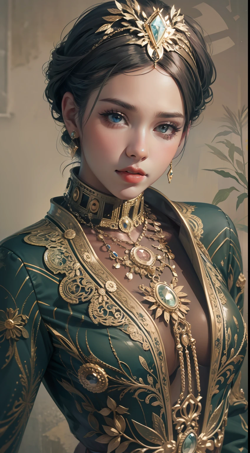 Beautiful woman in intricate Modern Vintage Iconic Outfit