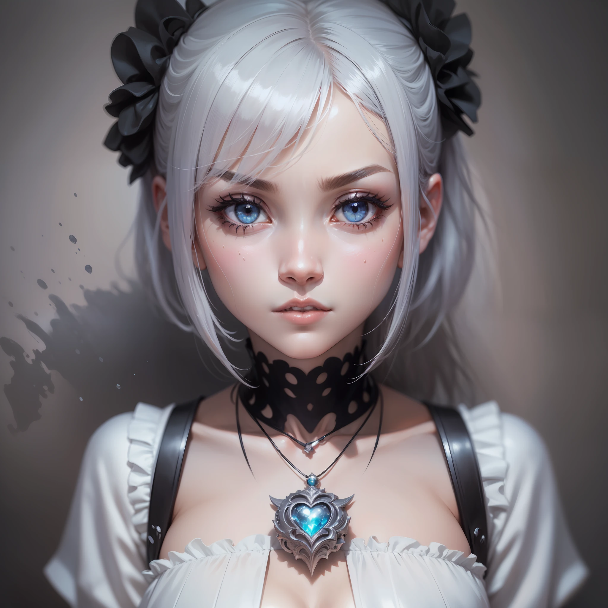 ((Melhor qualidade)), ((obra-prima)), ((realista)), (1 garota: 1.5), The comic image of a girl with a (rosto muito bonito: 1.2), cabelo longo ondulado, armadura feminina, heart necklace, colorful manga style, ultra detalhado, Nisio Isin, Krenz Cushart, sharp colors, nebuloso, intensidade de close-up, hurufiyya, monochrome intensity, (preto e branco: 1.3), eiichiro oda, rosto limpo,