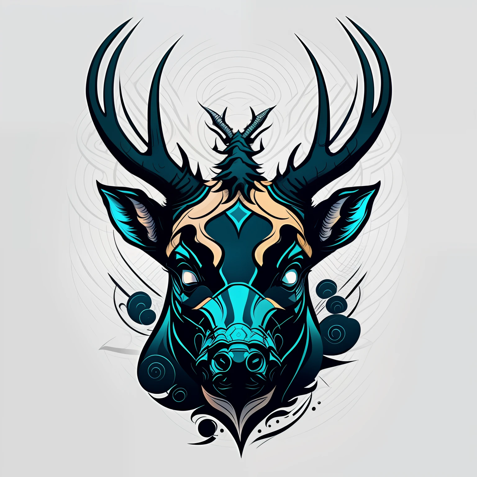 Evil elk head,Vector image,T-shirt design,White background,As an art style T-shirt logo