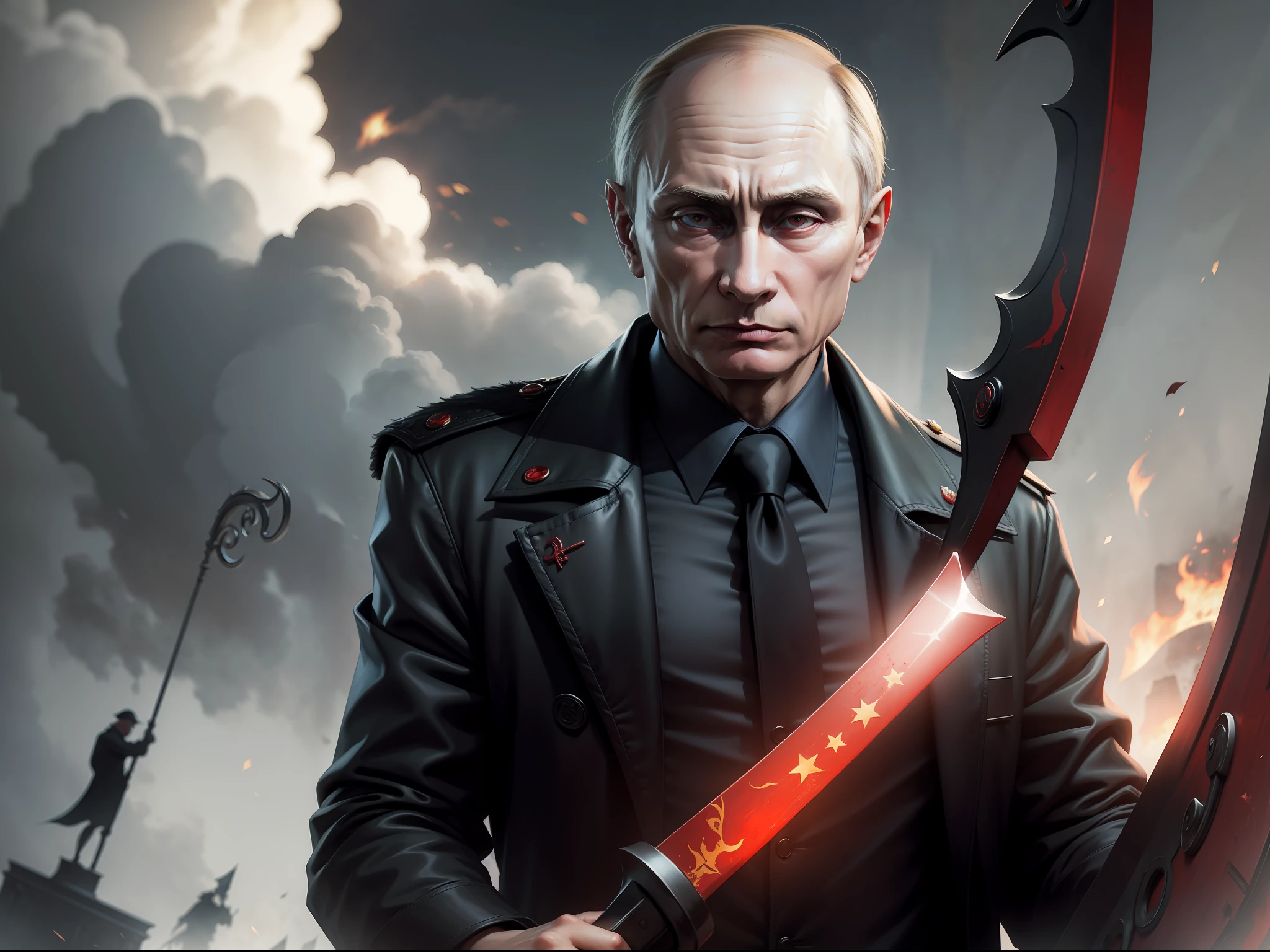 President Putin demon with communist scythe