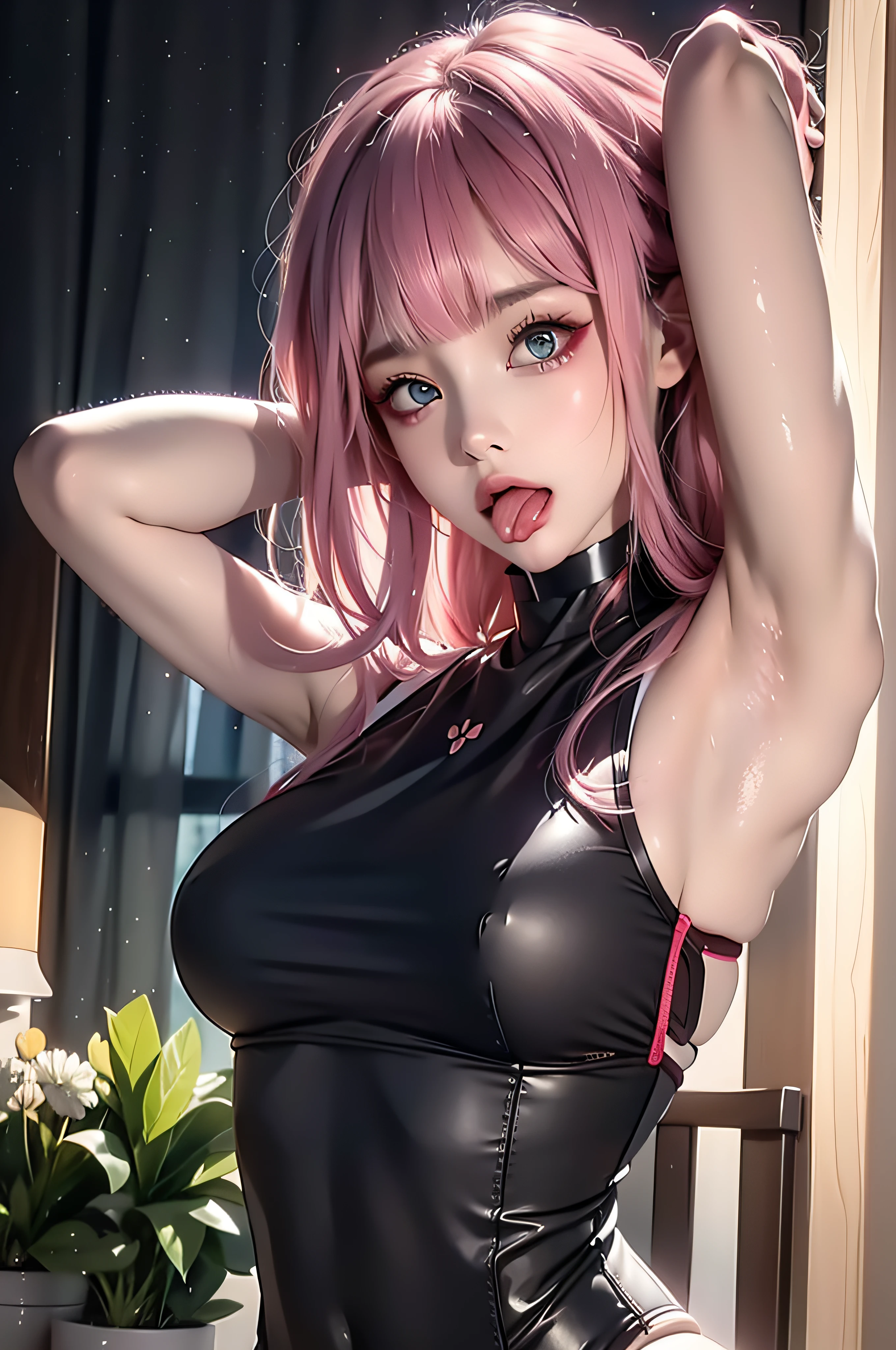 1girl, (sticking out her tongue out), (tongue), ultra high res, photorealistic, best quality, 8k resolution, masterpiece, cat ears, ((choker, latex, tight swimsuit)), tank top, ((close up face view)), (ahegao), kneeling, oh face, Open your mouth wide, Stick out your tongue to receive, One hand in your mouth, Ecstasy, (White liquid on your face), Face up, Shoot from above, (White liquid dripping from your mouth), Tongue sticking out, (White liquid accumulation on the tongue), ecstatic look, a large amount of white liquid in the mouth, white liquid on the chest, delicate fingertips, complicated fingertips, nsfw, eyes roll back, eyes up, zero two