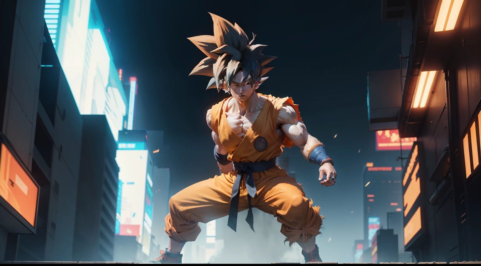 Goku,full body,background cyberpunk,