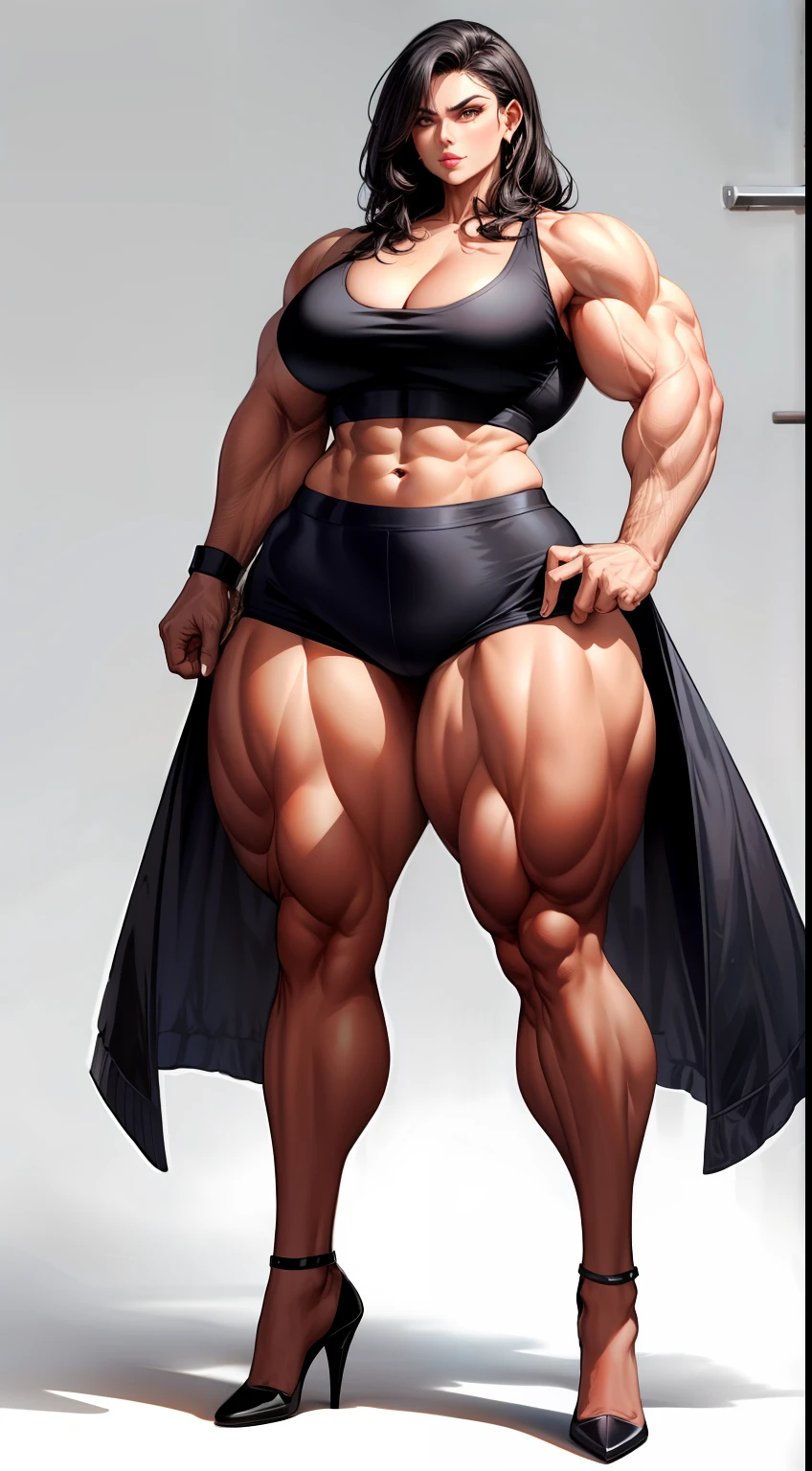 tmasterpiece，Best quality at best，Mature woman，Exaggerated large muscles，murderess，blackstockings，Full body like， Single female，Thin waist，Very broad shoulders, Strong and powerful arms，Strong and powerful leg muscles，thick calf，long leges