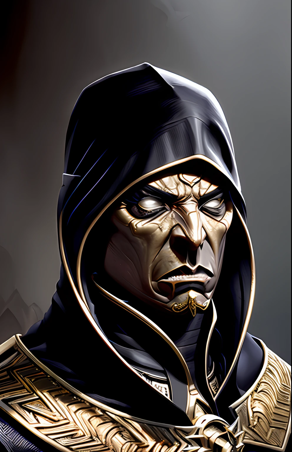 Style by Style Style-Crypt award winning epic oil painting of a cultist, scary intricate gold inlaid mask, (angry expression:1.2), sinister, evil, (backlighting:1.3), digital painting, concept art, smooth, sharp focus, rule of thirds, dark fantasy,intricate details, art by aleksi briclot, medium shot, (shallow depth of field:1.3)