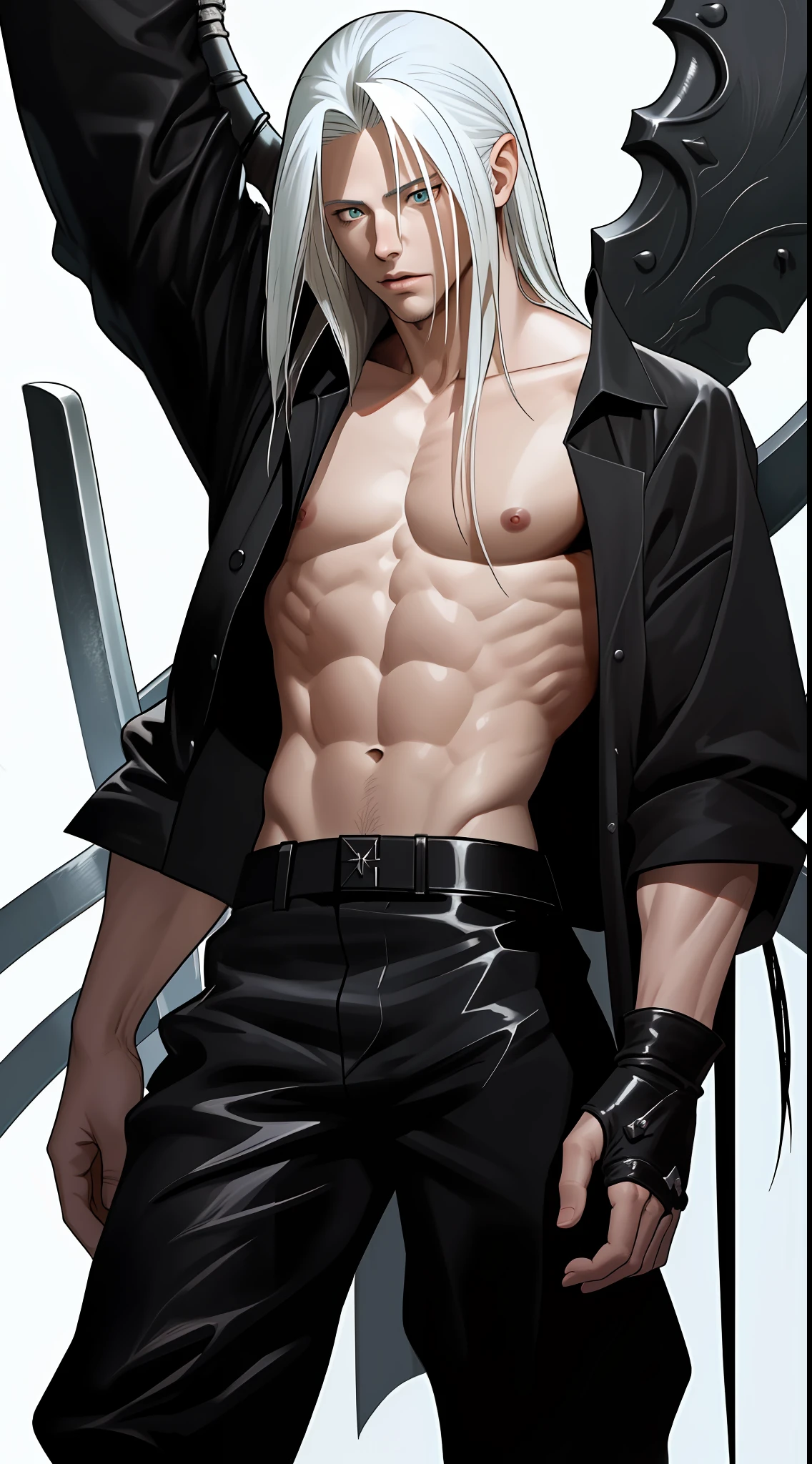 Sephiroth, shirtless, black pant, unarmed