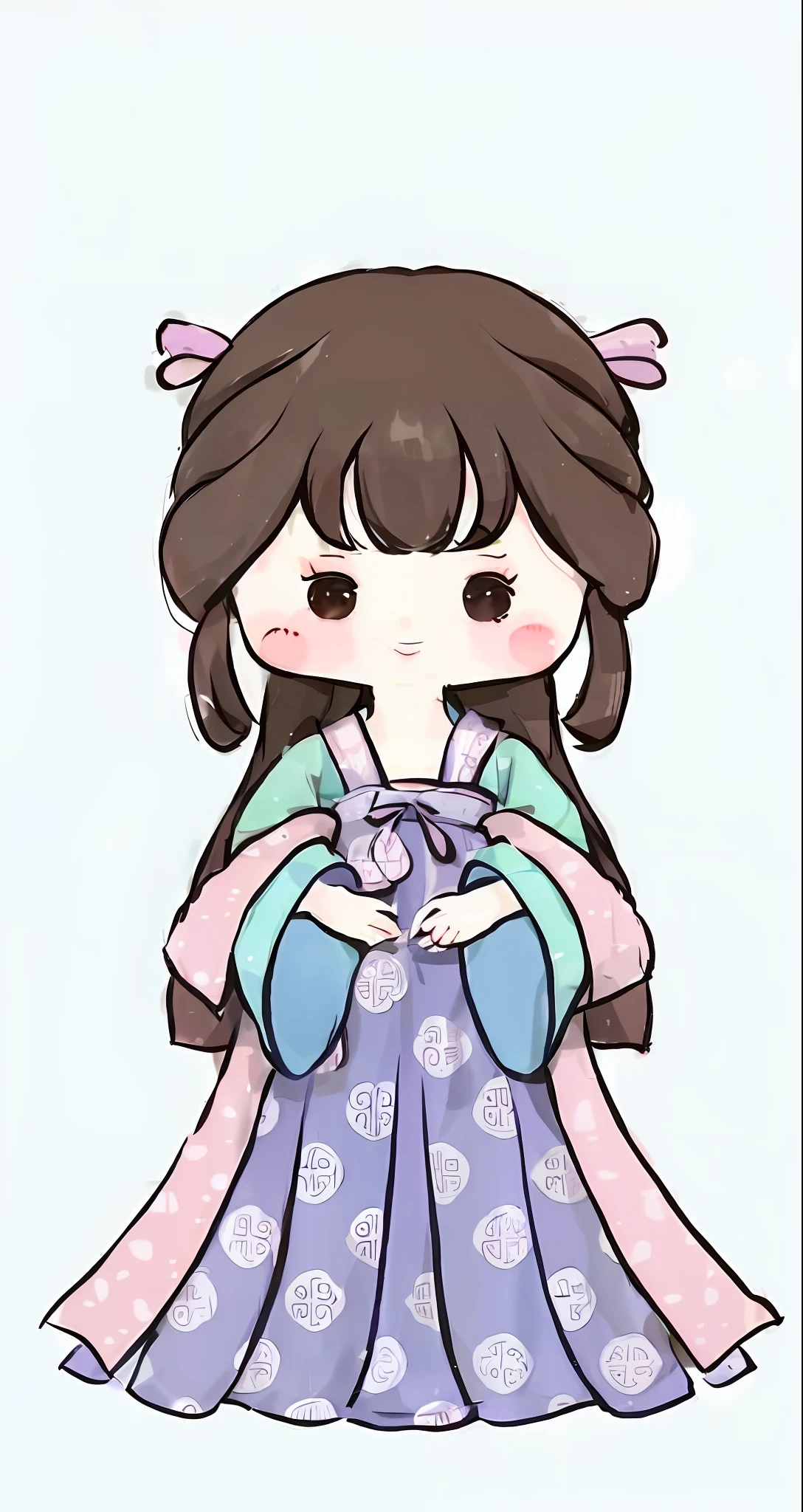 A cartoon girl in a purple dress,There are polka dots on it, inspired by Takehisa Yumeji, cute kawaii girls, Palace , A girl in Hanfu, Cute anime style, Kawaii chibi, Cute cartoon character, Cartoon Cute, inspired by Ma Yuanyu, cute anime waifu in a nice dress, Chibi anime girl, Japanese animation style, Anime princess