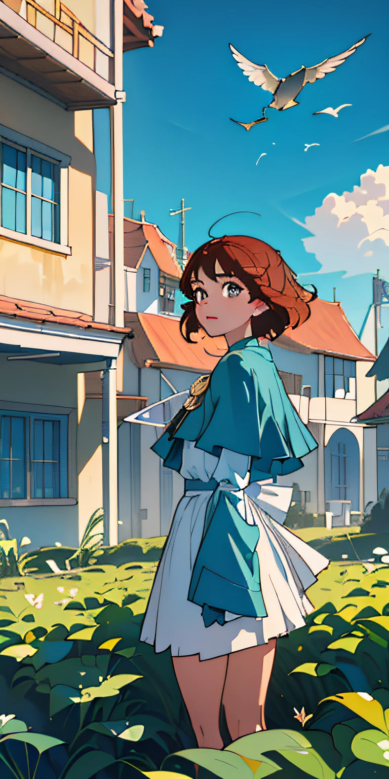 howlbgs, paisajes, captura de pantalla de anime, nausicaa, mar de decadencia, bird 's-eye view, (terreno accidentado: 1.6), (casas recuperadas por hongos de color: 1.5), (edificios enterrados bajo arena: 1.7), (esporas: 1.6), (lluvia de cenizas: 1.4), (arbustos esponjosos: 1.1), (escombros: 1.6), vientos fuertes, nubes cumulonimbus, nubes cirros, contornos gruesos, Sharp contours, detalles extremos, 8K, UHD, Fujifilm X3, filmgrain,