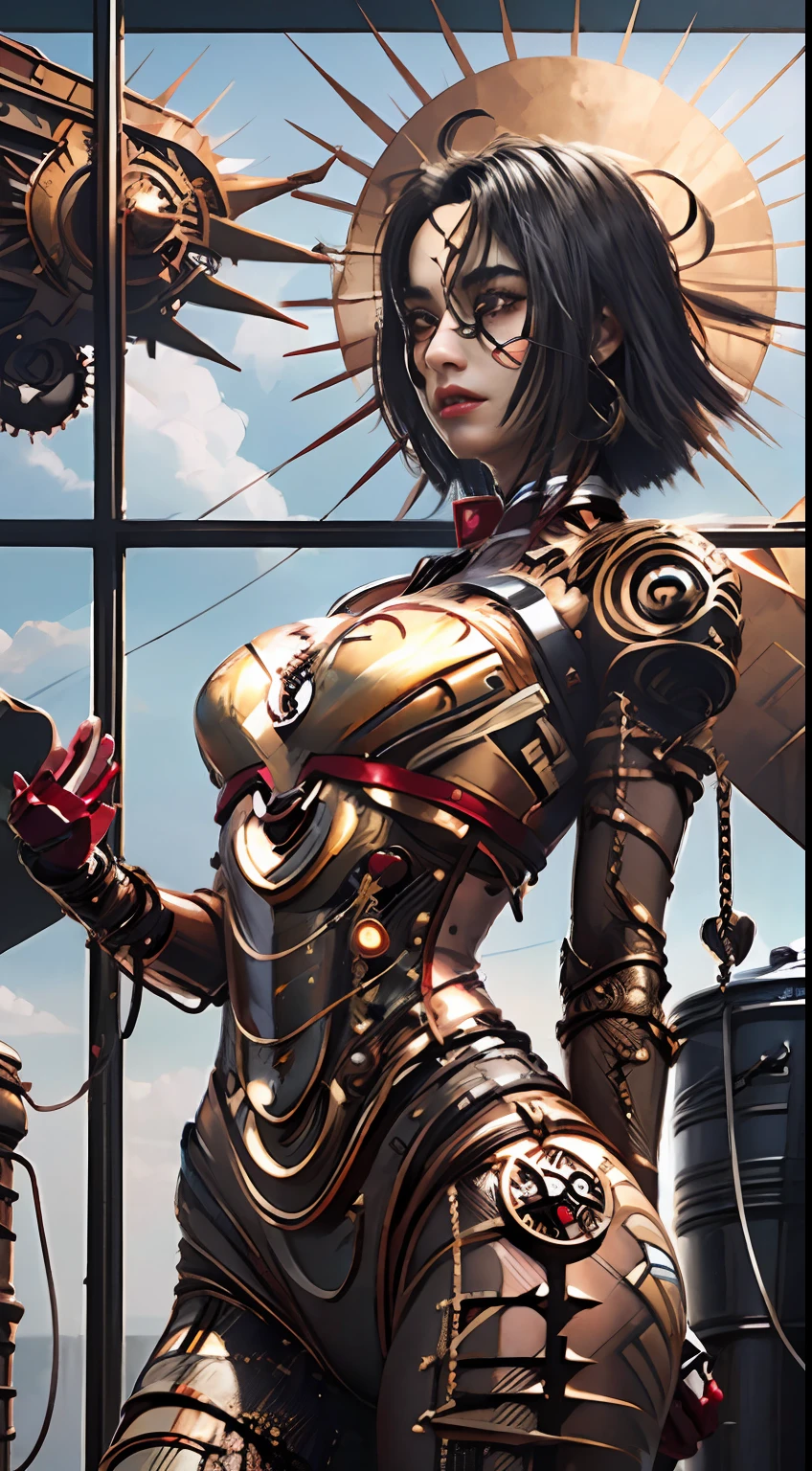 8k, realistic, attractive, highly detailed, a 20 year old girl a sexy and attractive woman inspired by Iron Man wearing a shiny Iron Man mech. She dresses with sexiness and confidence, perfectly interpreting Iron Man&#39;s strength and charisma. The abandoned warehouse serves as a backdrop, creating a unique atmosphere that highlights her bravery and perseverance. The cloudy sky adds a sense of tension and mystery to the whole scene. This high-definition, high-quality picture will bring you a shocking visual experience. The detailed abandoned warehouse and shiny mechs will keep your eyes on you. oc rendering, dramatic lighting, award winning quality