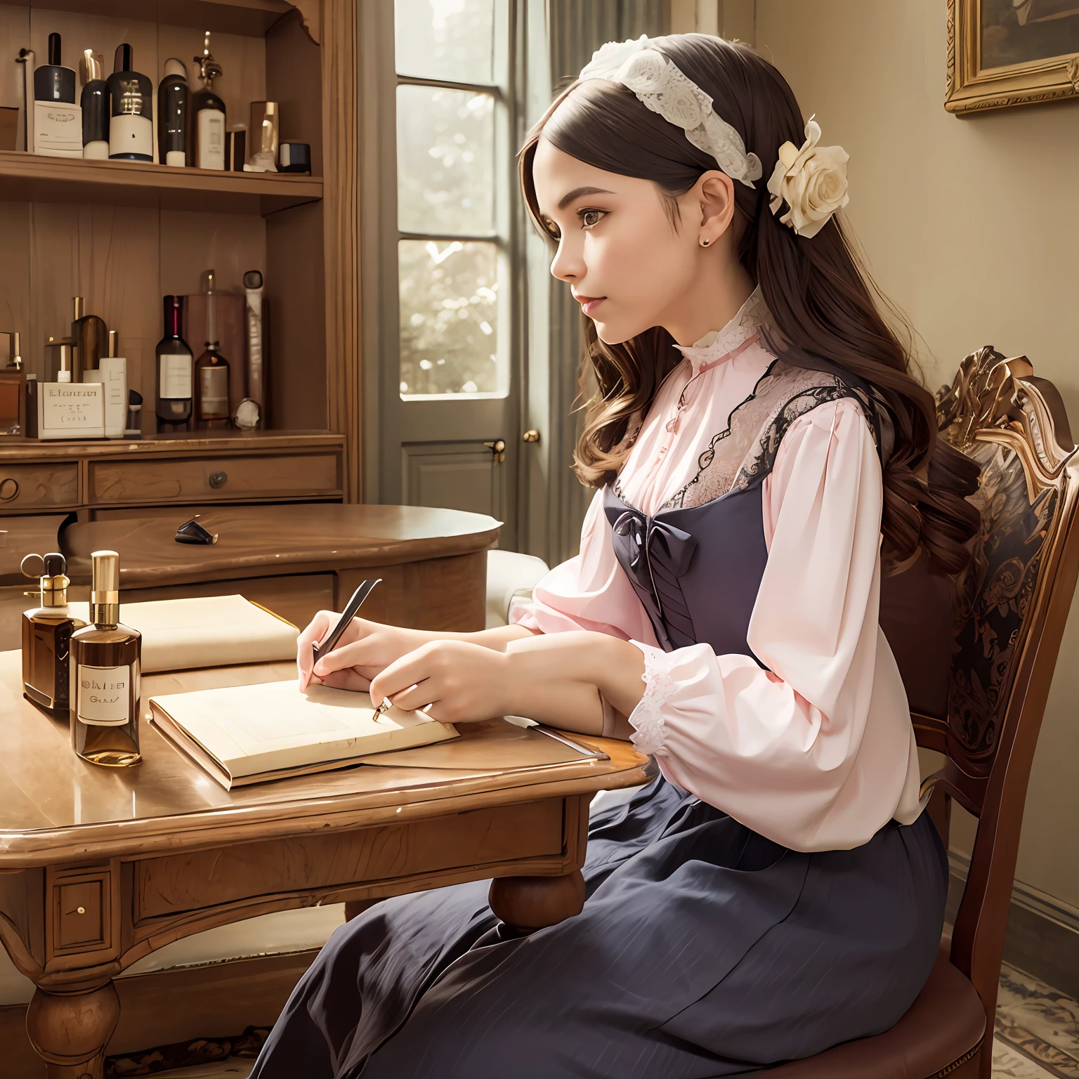 Elegant pink dress in Victorian style