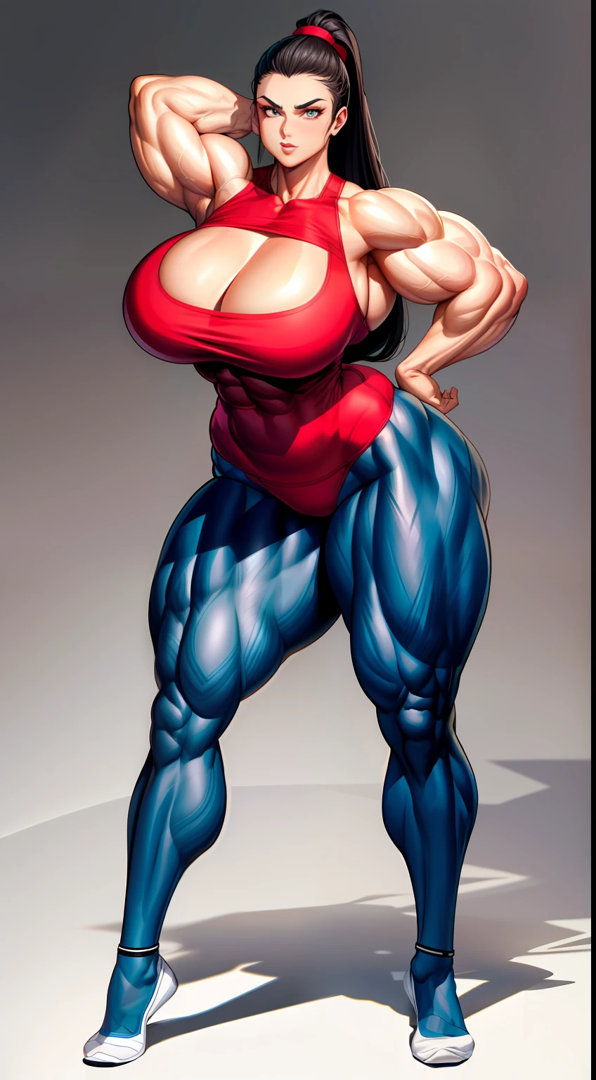 tmasterpiece,Best quality at best,Burly woman,Exaggerated large muscles,Tight yoga attire,Full body like,beautiful attractive face, Single female,Thin waist,Very broad shoulders, Strong and powerful arms,Strong and powerful leg muscles,thick calf,long leges